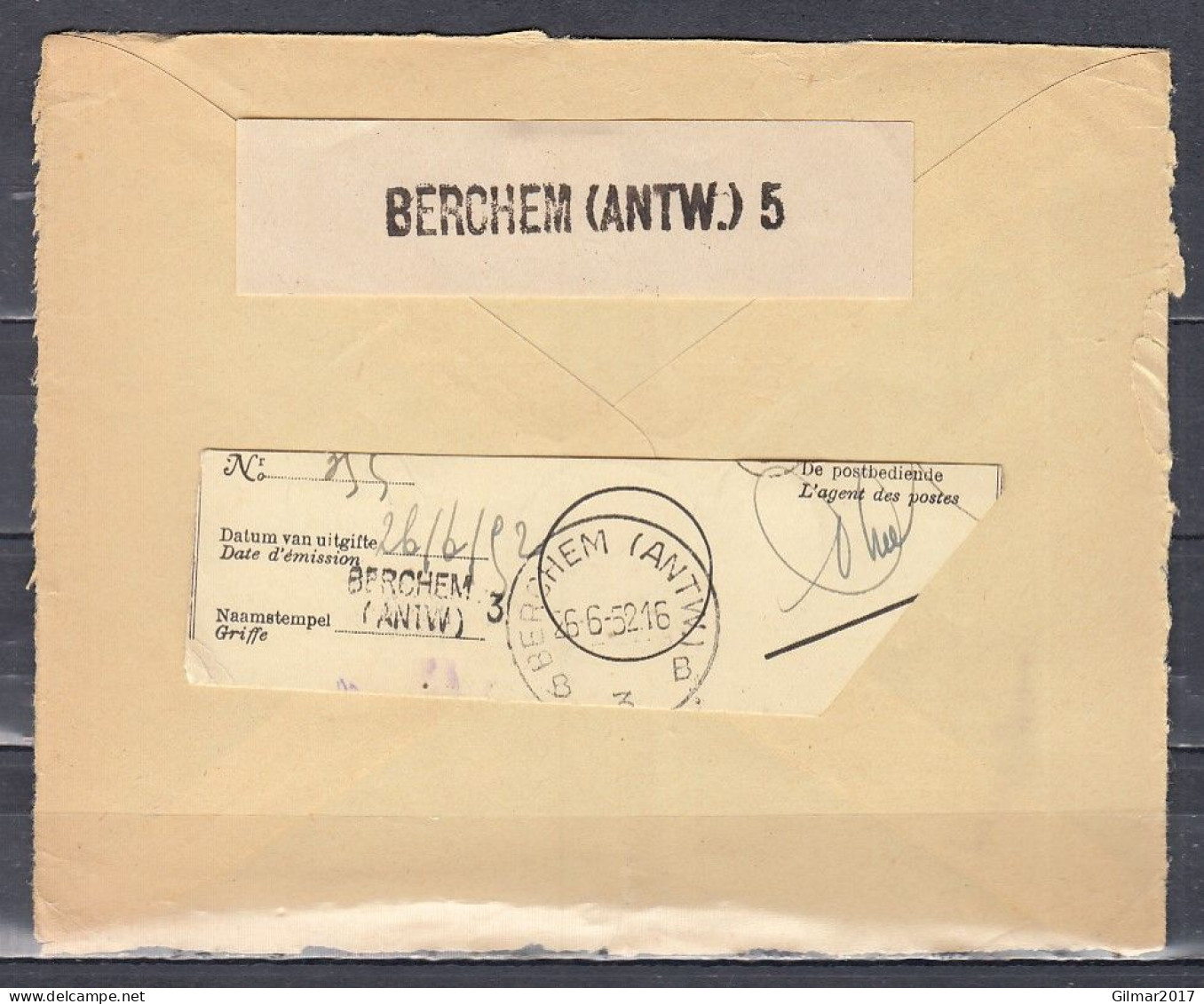 Fragment Met Langstempel Berchem (Antw) 5 - Linear Postmarks
