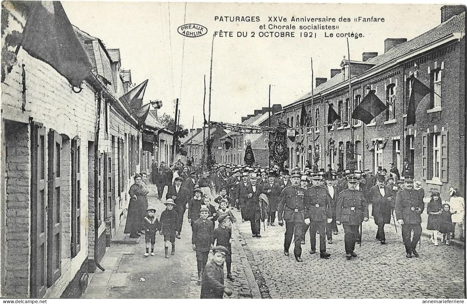 Paturages XXVe Anniversaire Des Fanfare Et Chorale Socialistes Fête Du 2 Octobre 1921 Le Cortége - Colfontaine