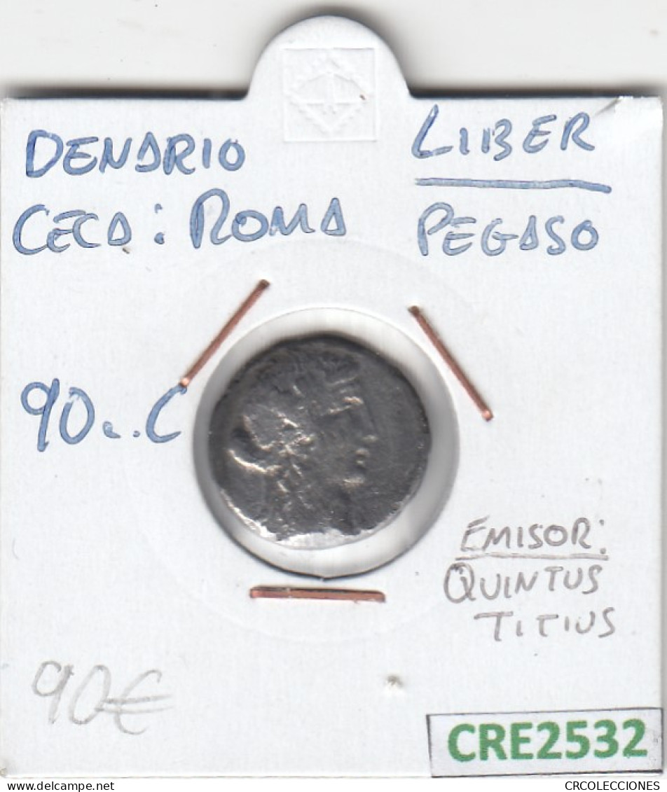 MONEDA ROMANA DENARIO ROMA LIBER PEGASO 90 AC - Repubblica (-280 / -27)