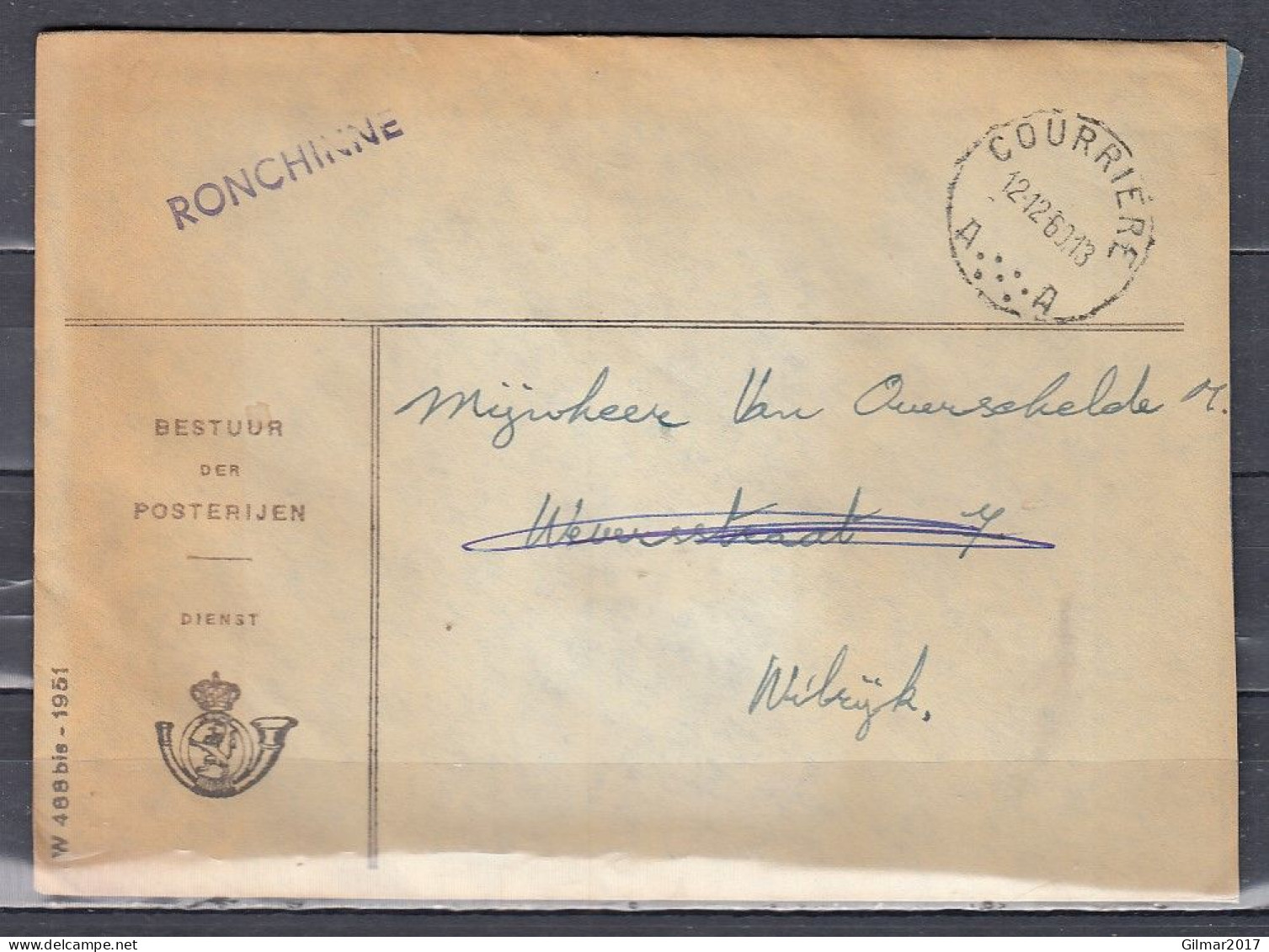 Brief Van Courriere A Naar Wilrijk Met Langstempel Ronchinne - Linear Postmarks