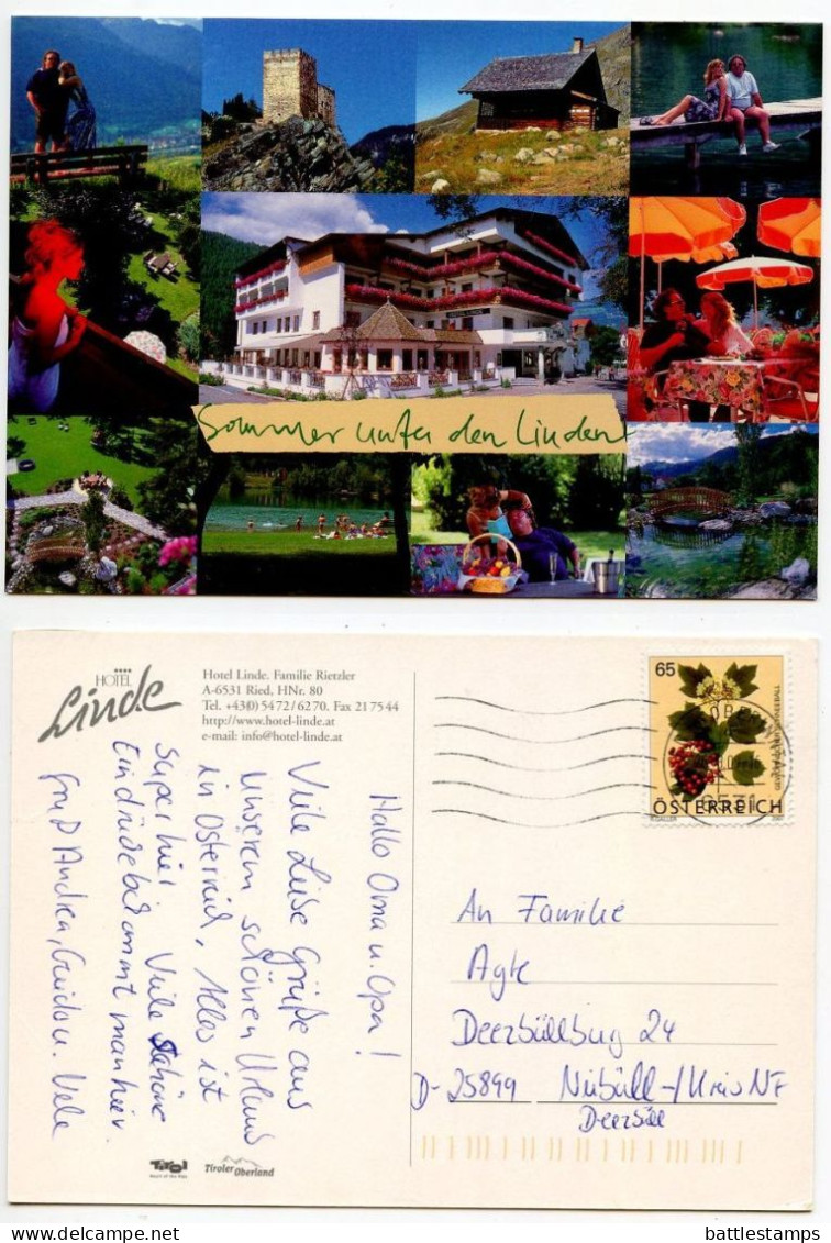 Austria 2009 Postcard Ried Im Oberinntal - Hotel Linde, Multiple Scenic Views; 65c. Guelder Rose Stamp - Landeck