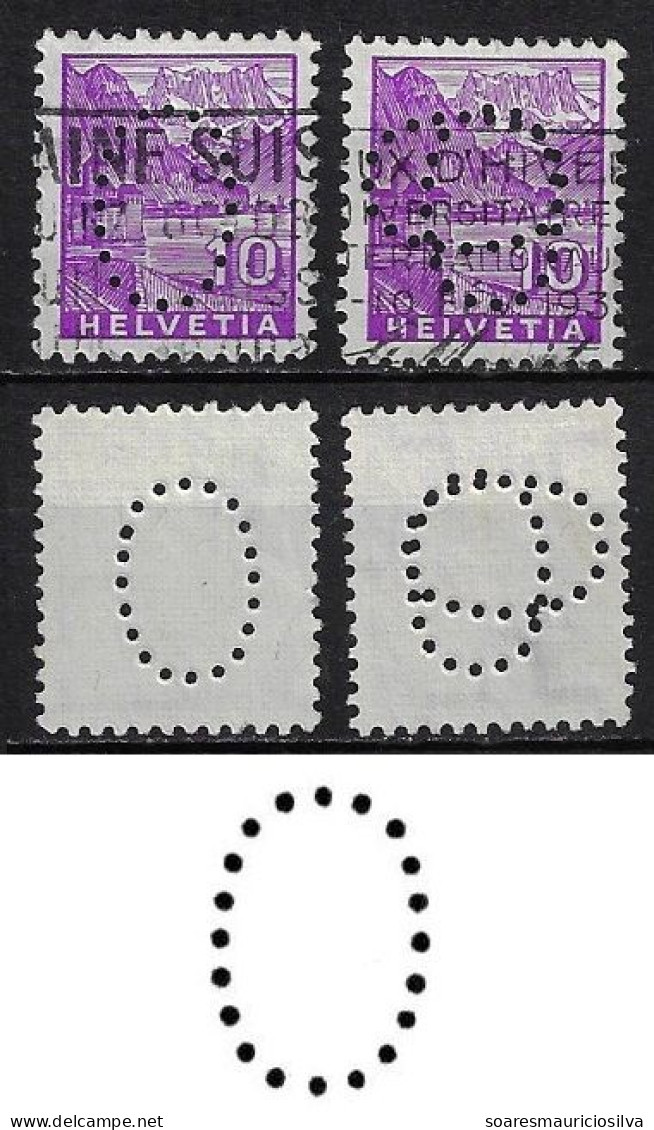 Switzerland 1899/1966 2 Stamp With Perfin O By Industrial Services Of The City Of Geneva Lochung Perfore Normal & Freak - Perforadas