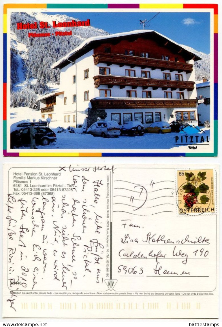 Austria 2010 Postcard St. Leonhard Im Piztal - Tirol, Hotel Pension St. Leonhard; 65c. Guelder Rose Stamp - Imst