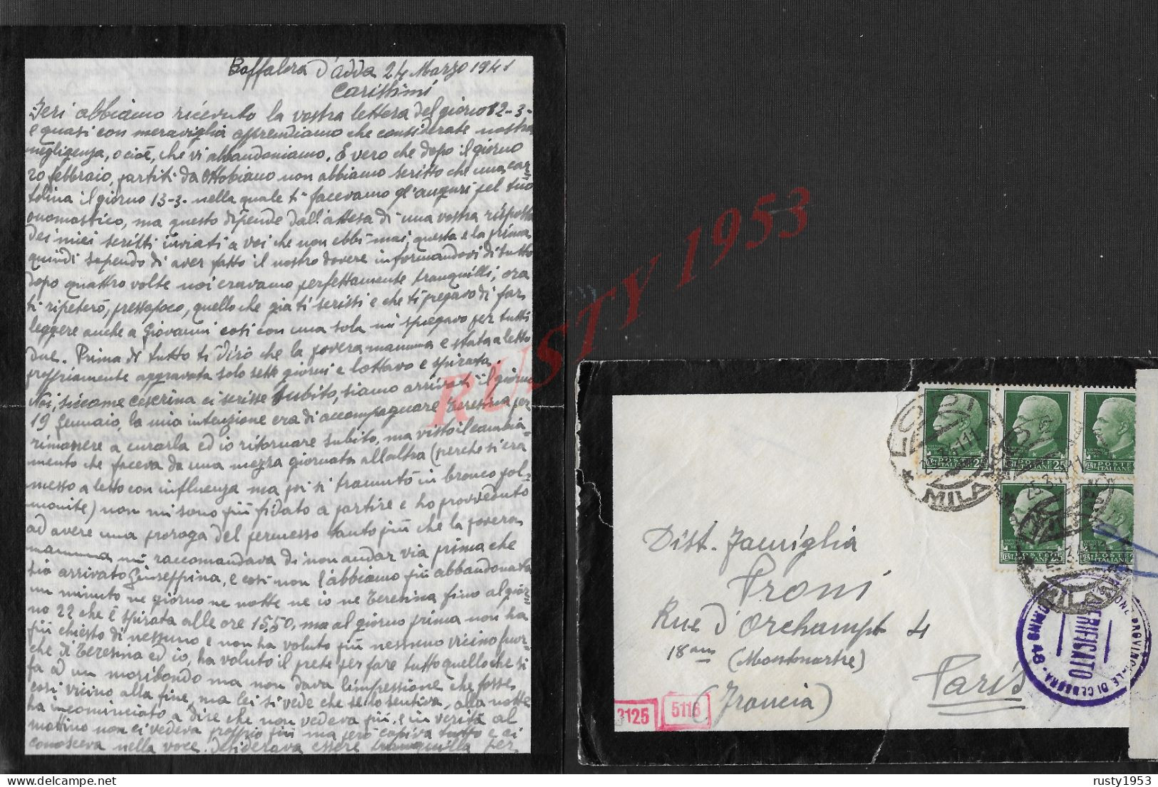 ITALIE LETTRE 1941 CENSURE MILITAIRE BLOC DE 4 TIMBRE DE BOFFALORA D'ADDA , LODI CACHET MILITAIRE ALLEMAND ALLEMAGNE : - Other & Unclassified