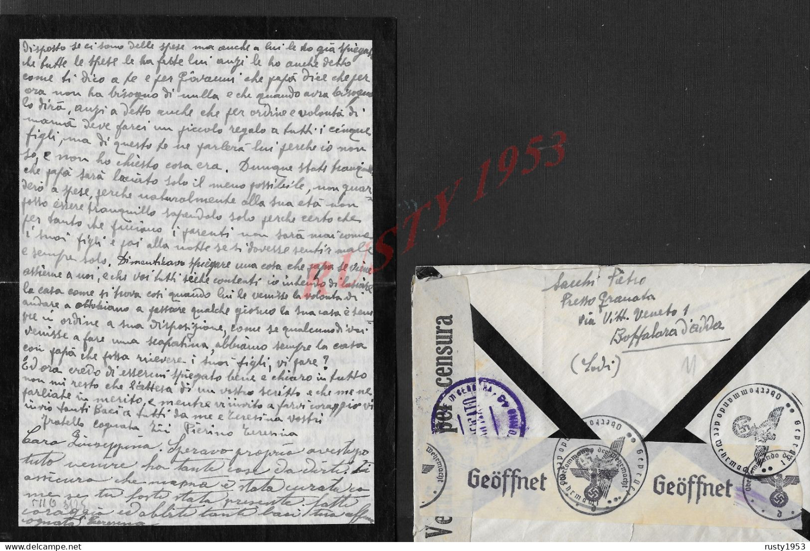 ITALIE LETTRE 1941 CENSURE MILITAIRE BLOC DE 4 TIMBRE DE BOFFALORA D'ADDA , LODI CACHET MILITAIRE ALLEMAND ALLEMAGNE : - Andere & Zonder Classificatie