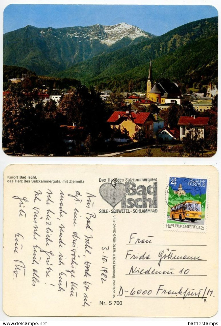 Austria 1982 Postcard Kurort Bad Ischl Das Herz Des Salzkammerguts Mit Ziemnitz; 4s. Postbus 75th Anniversary Stamp - Bad Ischl