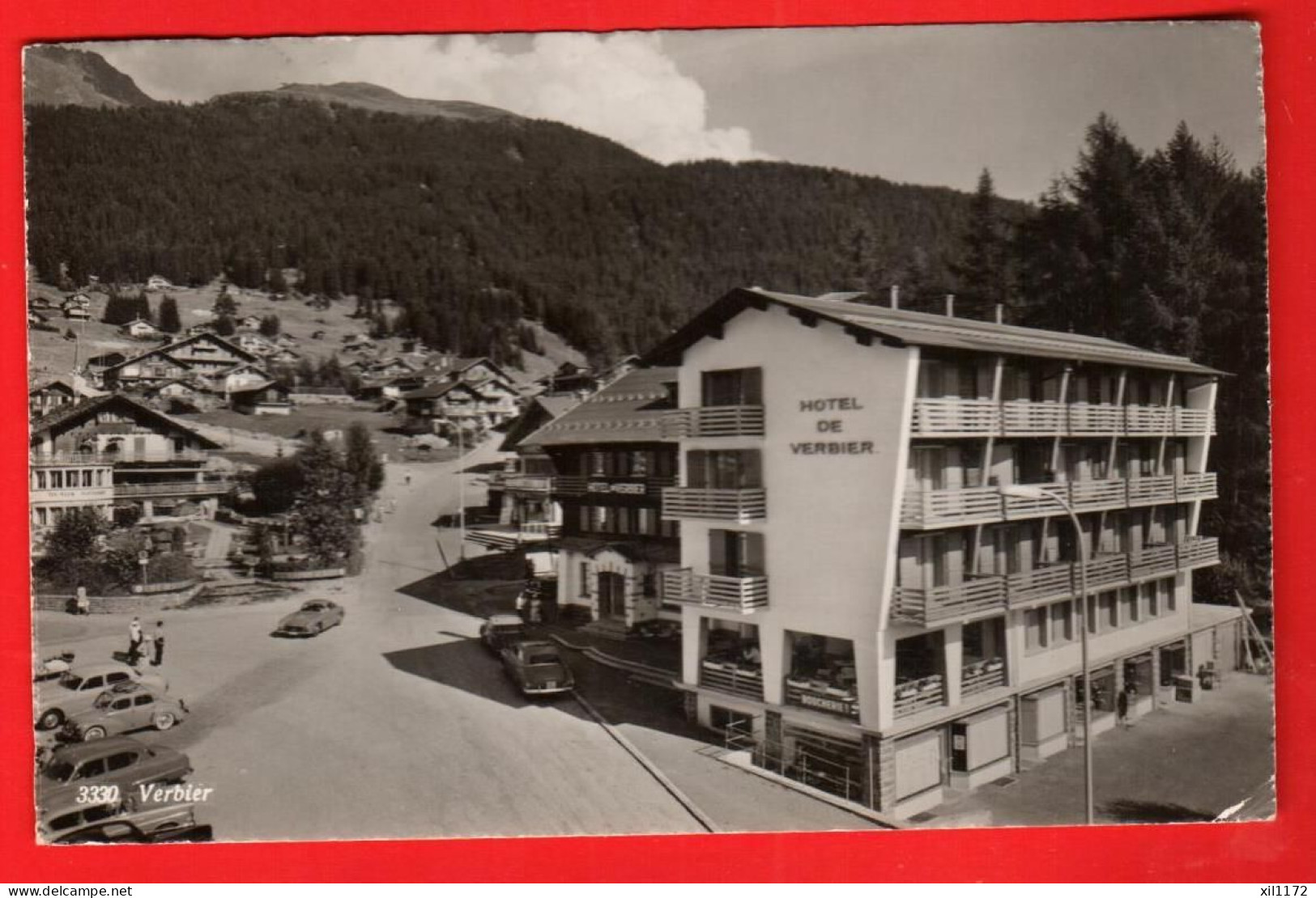 ZXM-04  Verbier Bagnes Hotel De Verbier, Et Centre Du Village. Rouge 3330  Circulé 1953 - Bagnes