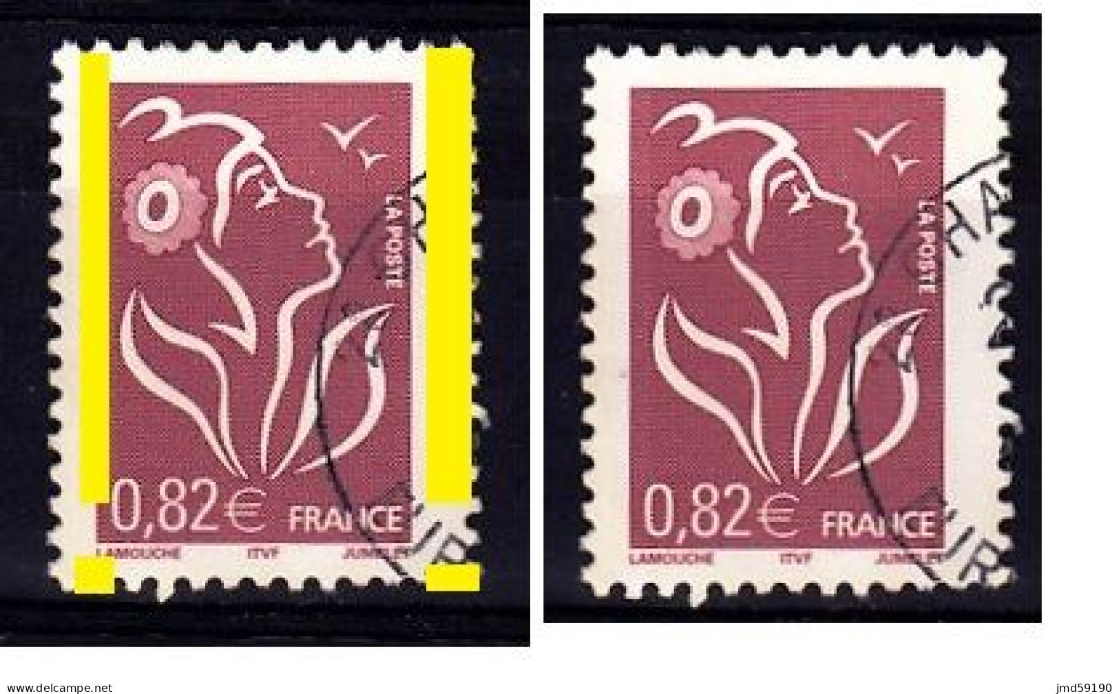 Variété Bande De Phosphore à Cheval Sur Timbre 0,82€ Lilas-brun Type Marianne De Lamouche Oblitéré N°3757 - 2004-2008 Marianne (Lamouche)