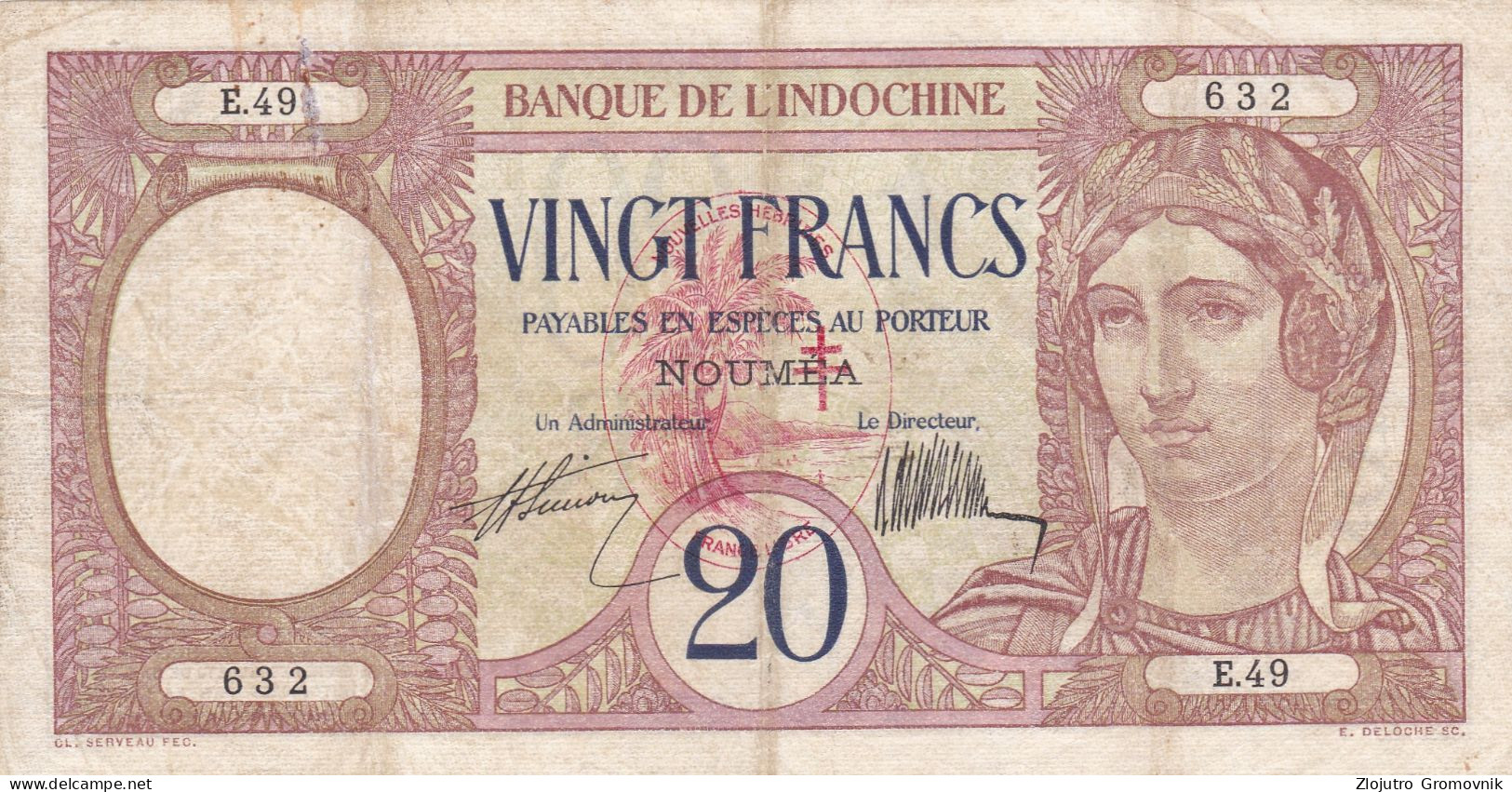 20 Francs France Libre ! Overprint !  R - Nieuwe-Hebriden