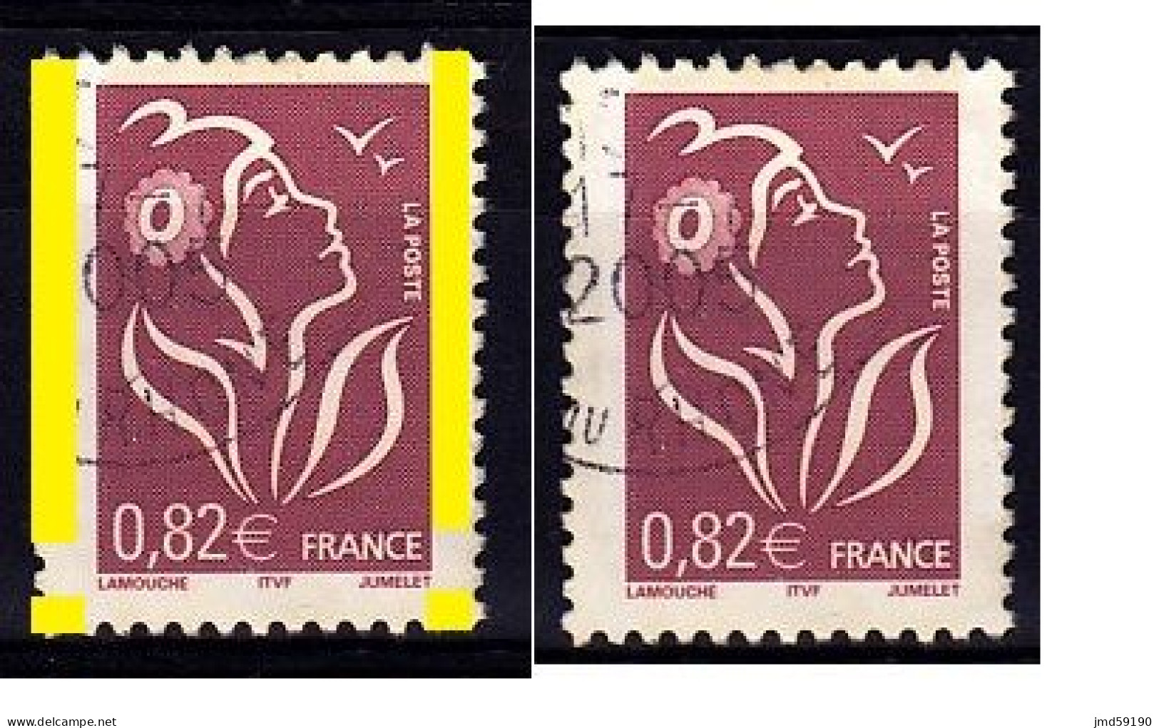 Variété Bande De Phosphore à Cheval Sur Timbre 0,82€ Lilas-brun Type Marianne De Lamouche Oblitéré N°3757 - 2004-2008 Marianne Of Lamouche