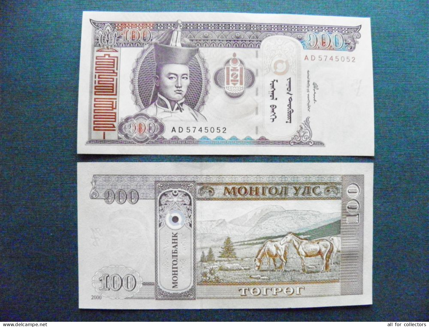 Banknote Mongolia UNC 100 Tugrik 2000 P-65 Soemba Arms Sukhe-battar Horses Animals Mountains - Mongolei