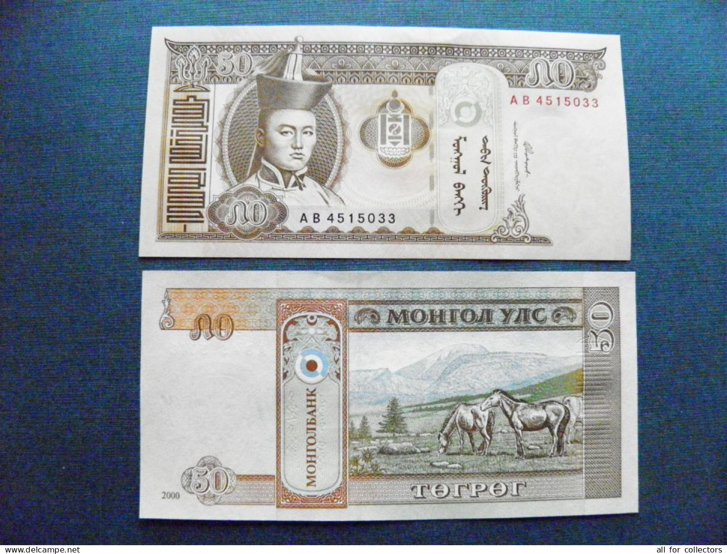 Banknote Mongolia UNC 50 Tugrik 2000 P-56 Soemba Arms Sukhe-battar Horses Animals Mountains - Mongolia