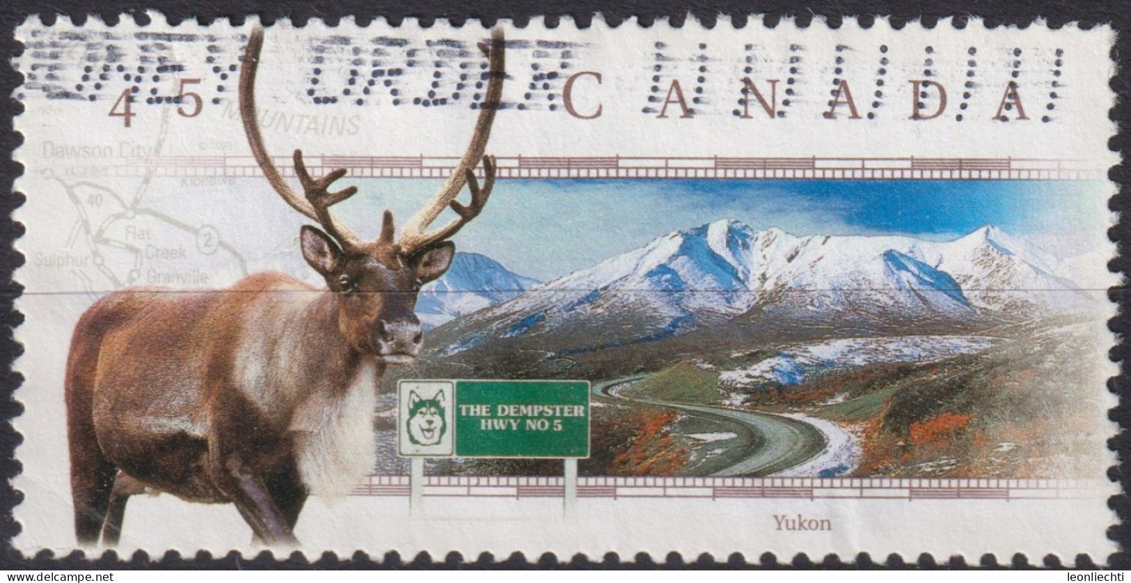 1998 Kanada ° Mi:CA 1693, Sn:CA 1739, Yt:CA 1585, Dempster Highway, Yukon And Caribou (Rangifer Tarandus) - Gebruikt