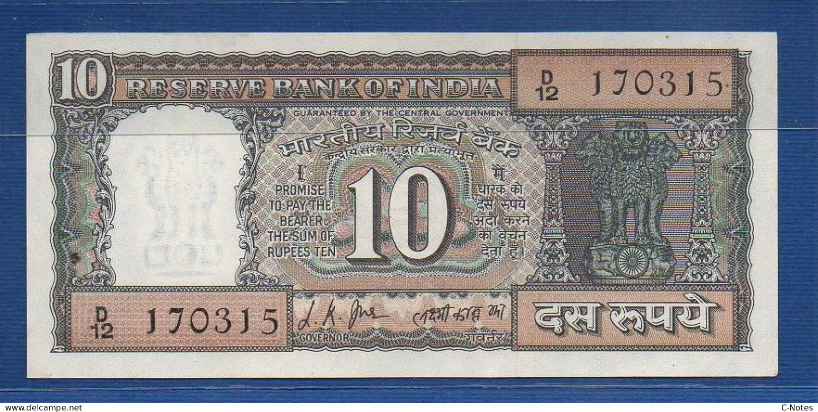 INDIA - P. 58 – 10 Rupees ND, UNC-,  Serie D12 170315 - L. K. Jha (1967-1970) - India