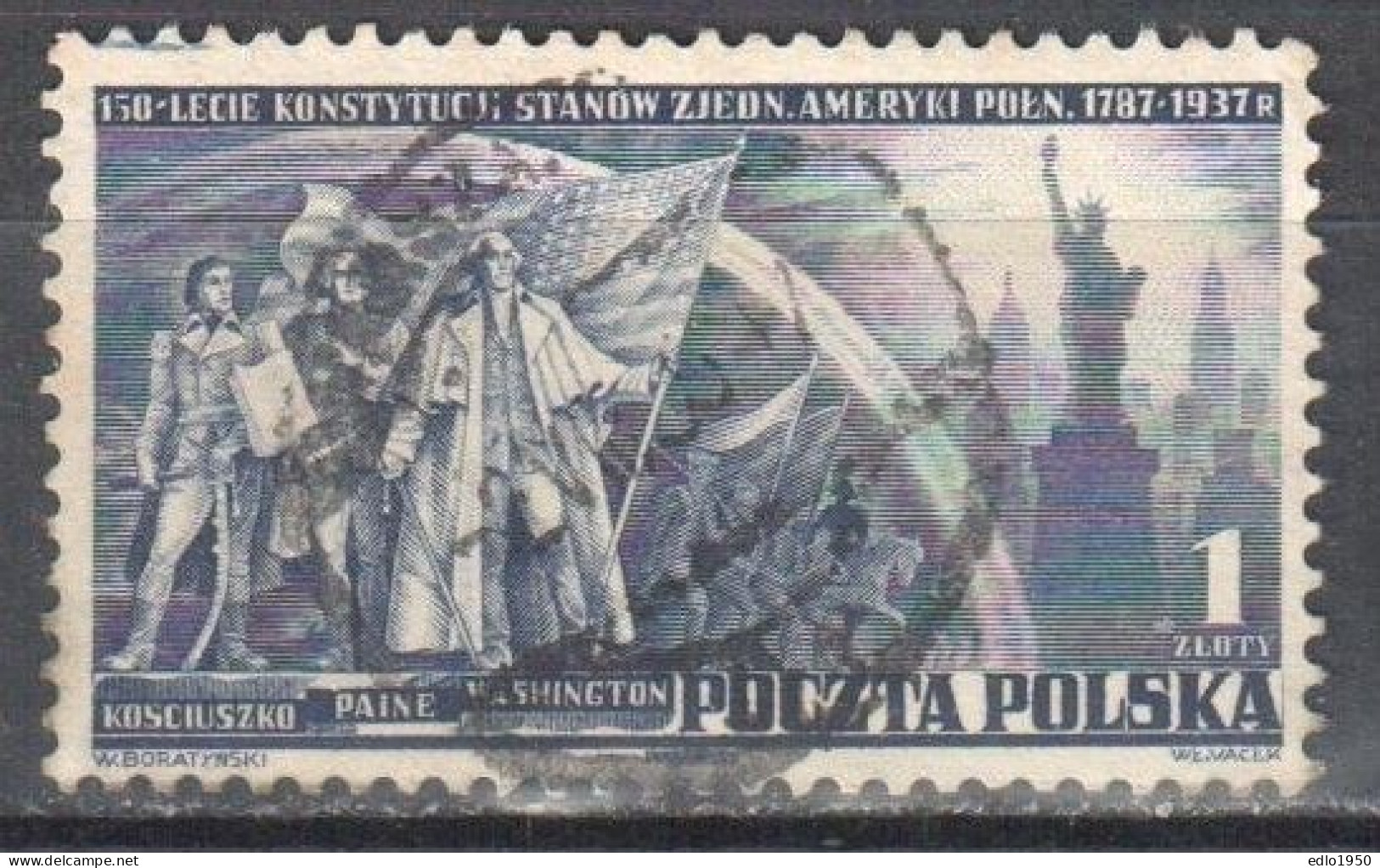 Poland 1938 US Constitution - 150th Anniv. - Mi. 326 - Used - Used Stamps