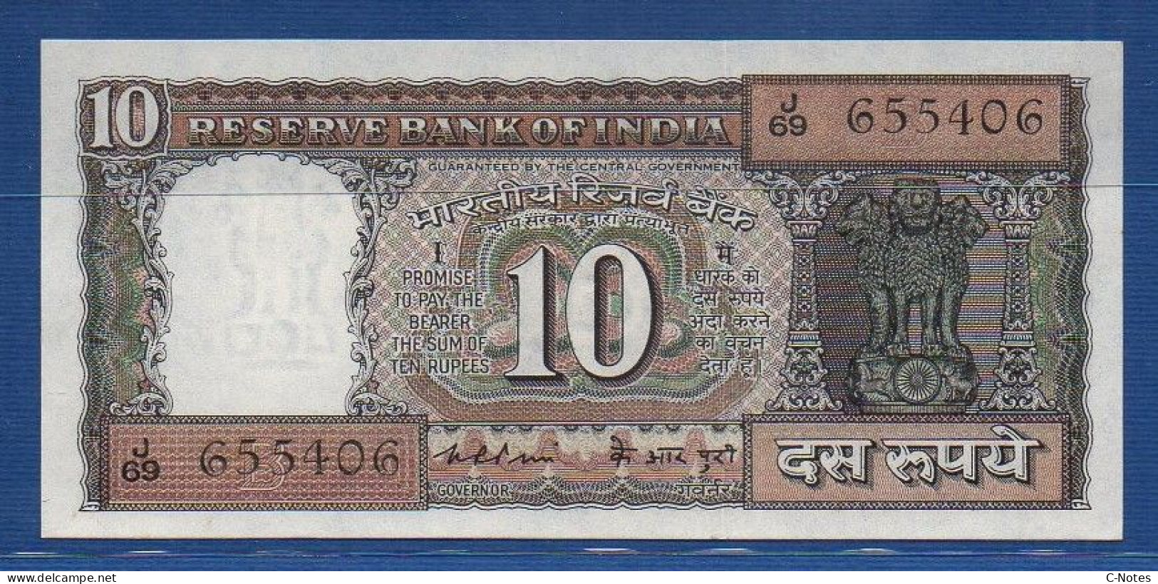 INDIA - P. 60c – 10 Rupees ND, UNC-,  Serie J69 655406 - Plate Letter B Signature: K. R. Puri (1975-1977) - Indien