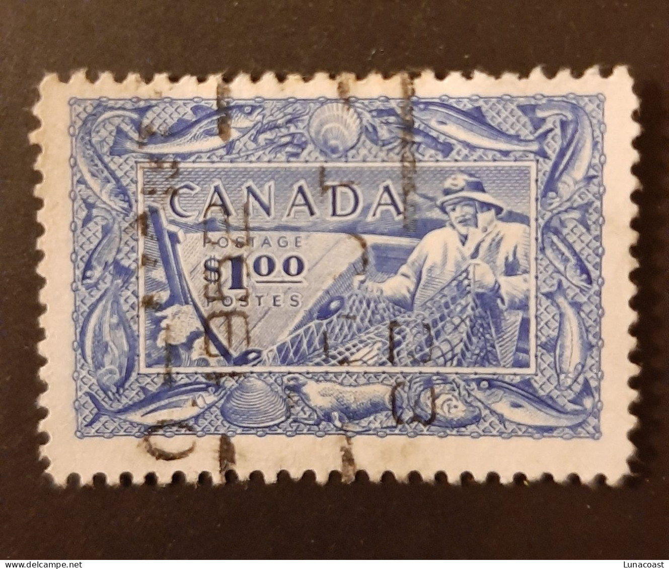 Canada 1951  USED  Sc 302,    1$ Fishing Resources - Used Stamps