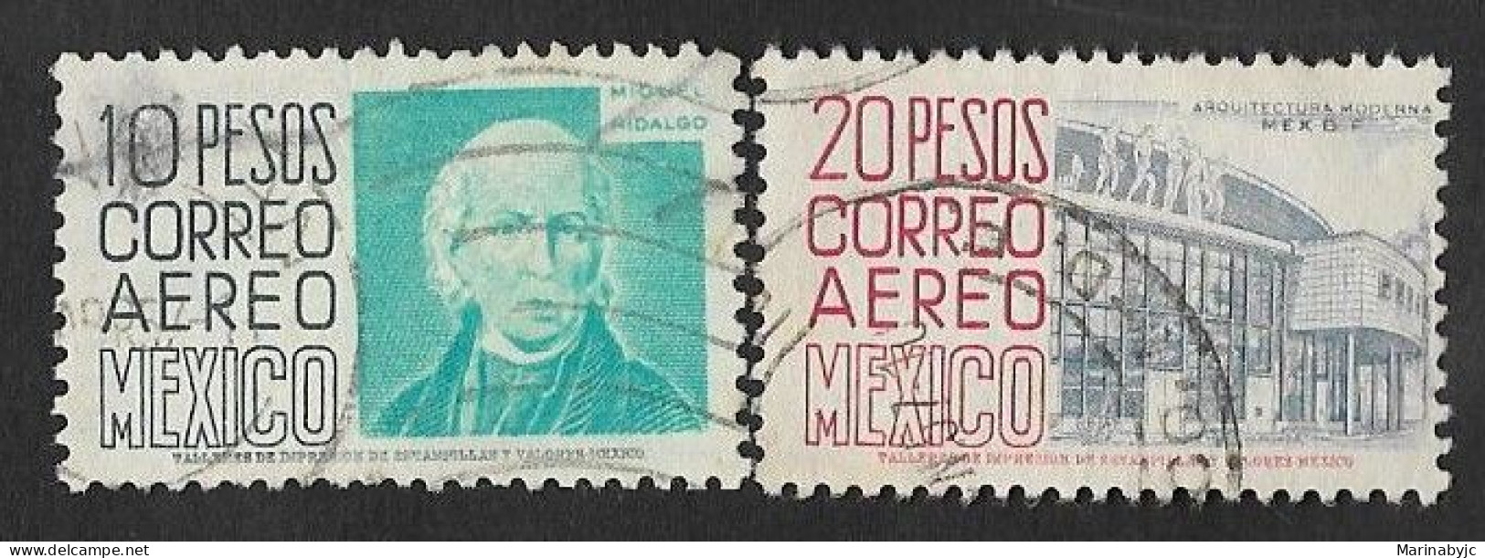 SD)1953-56 MEXICO  MIGUEL HIDALGO 10P SCT C216, MODERN BUILDING 20P SCT C217 LQ. WMK. 300 HORIZONTAL, USED - Mexico