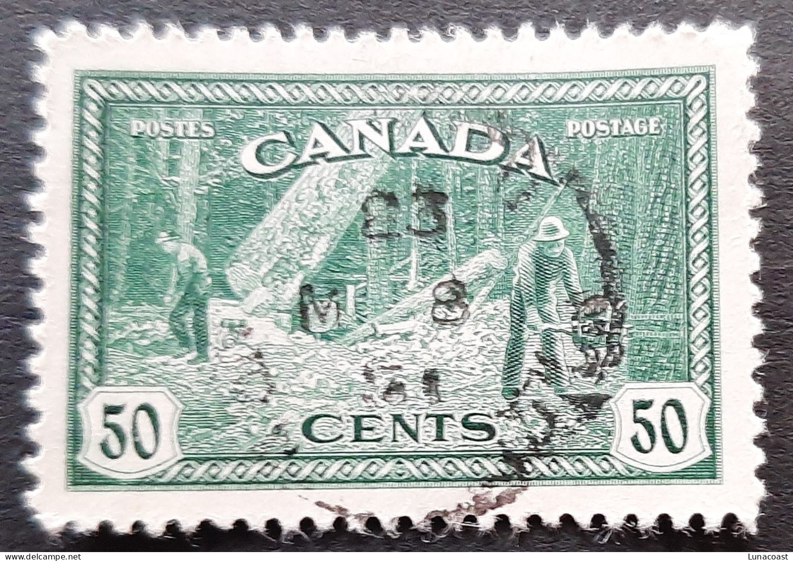 Canada 1946  USED  Sc 272,    50c Peace Issue, Logging - Gebruikt