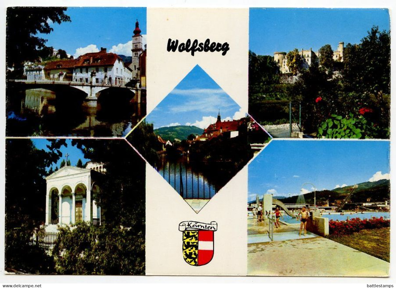 Austria 1967 Postcard Wolfsberg, Karnten - Multiple Views; St. Gertraud Postmark; 2s. Christkindl Church Stamp - Wolfsberg