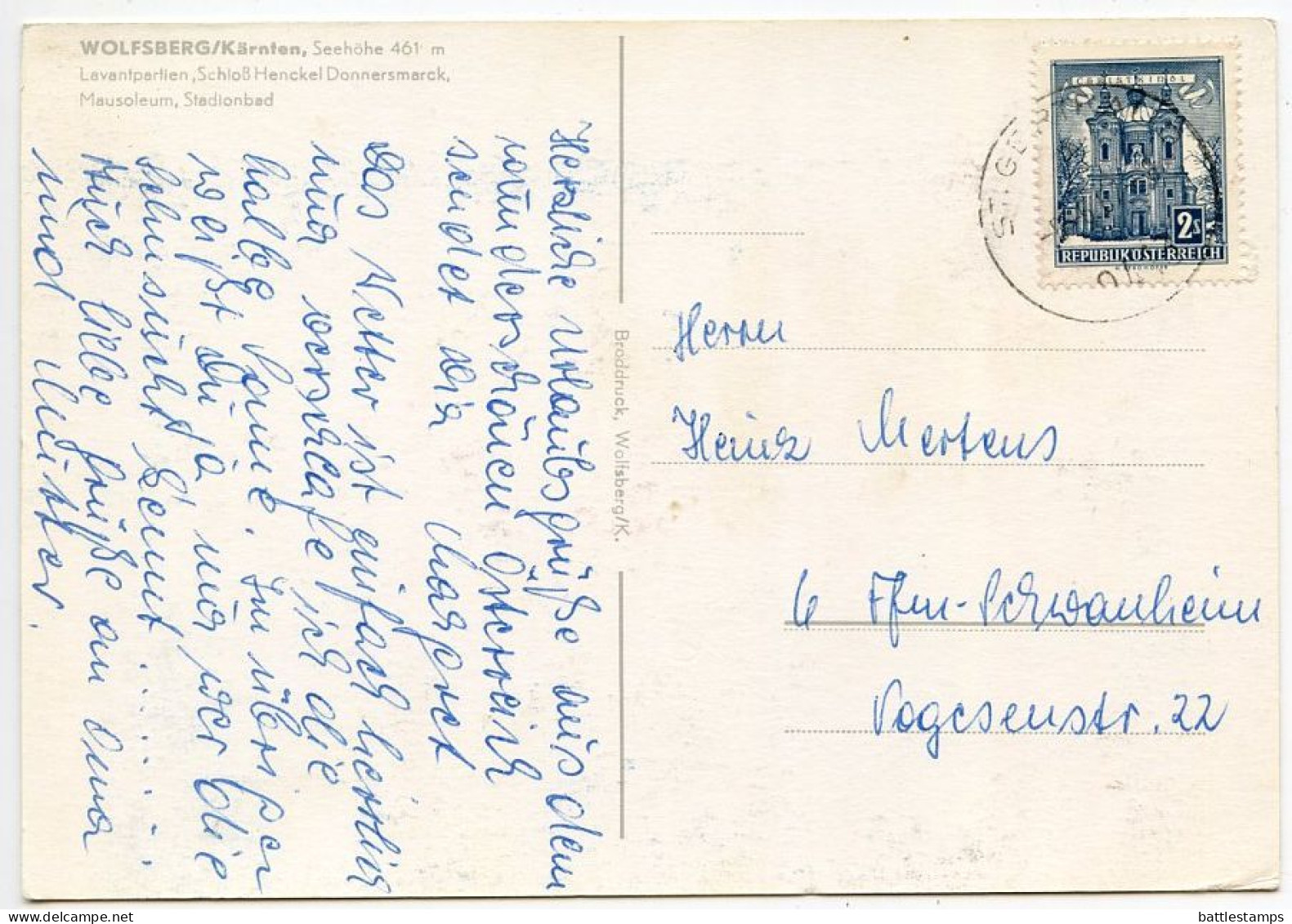 Austria 1967 Postcard Wolfsberg, Karnten - Multiple Views; St. Gertraud Postmark; 2s. Christkindl Church Stamp - Wolfsberg