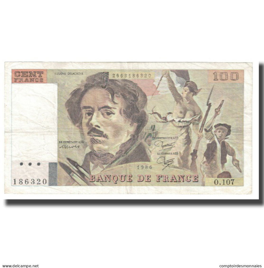 France, 100 Francs, Delacroix, 1986, STROHL TRONCHE DENTAUD, TTB, Fayette:69.10 - 100 F 1978-1995 ''Delacroix''
