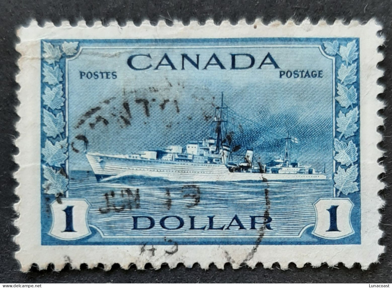 Canada 1942  USED  Sc 262,    1$ War Issue, Destroyer - Gebruikt