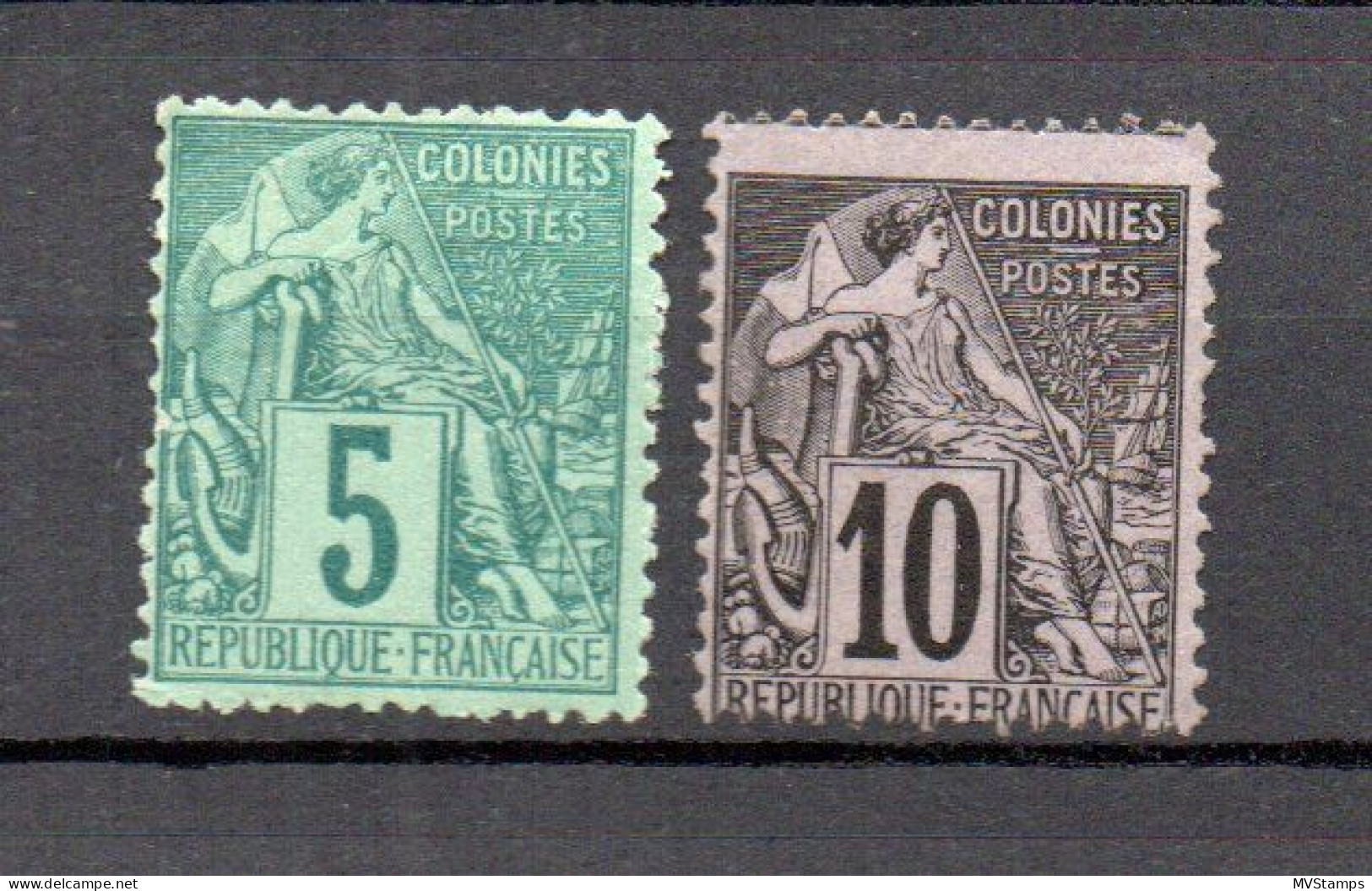 France Colonies 1881 Old Sage Stamps (Michel 48/49) Unused/partly Gummed - Sage