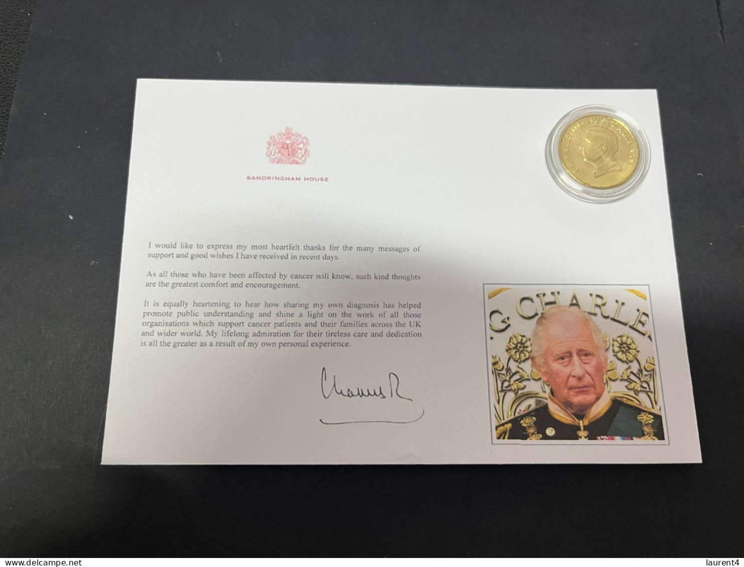 13-2-2024 (4 X 7) Copy Of King Charles III Letter Of Thanks From Buckingham Palace (with New $ 1.00 King Coin) - Dollar