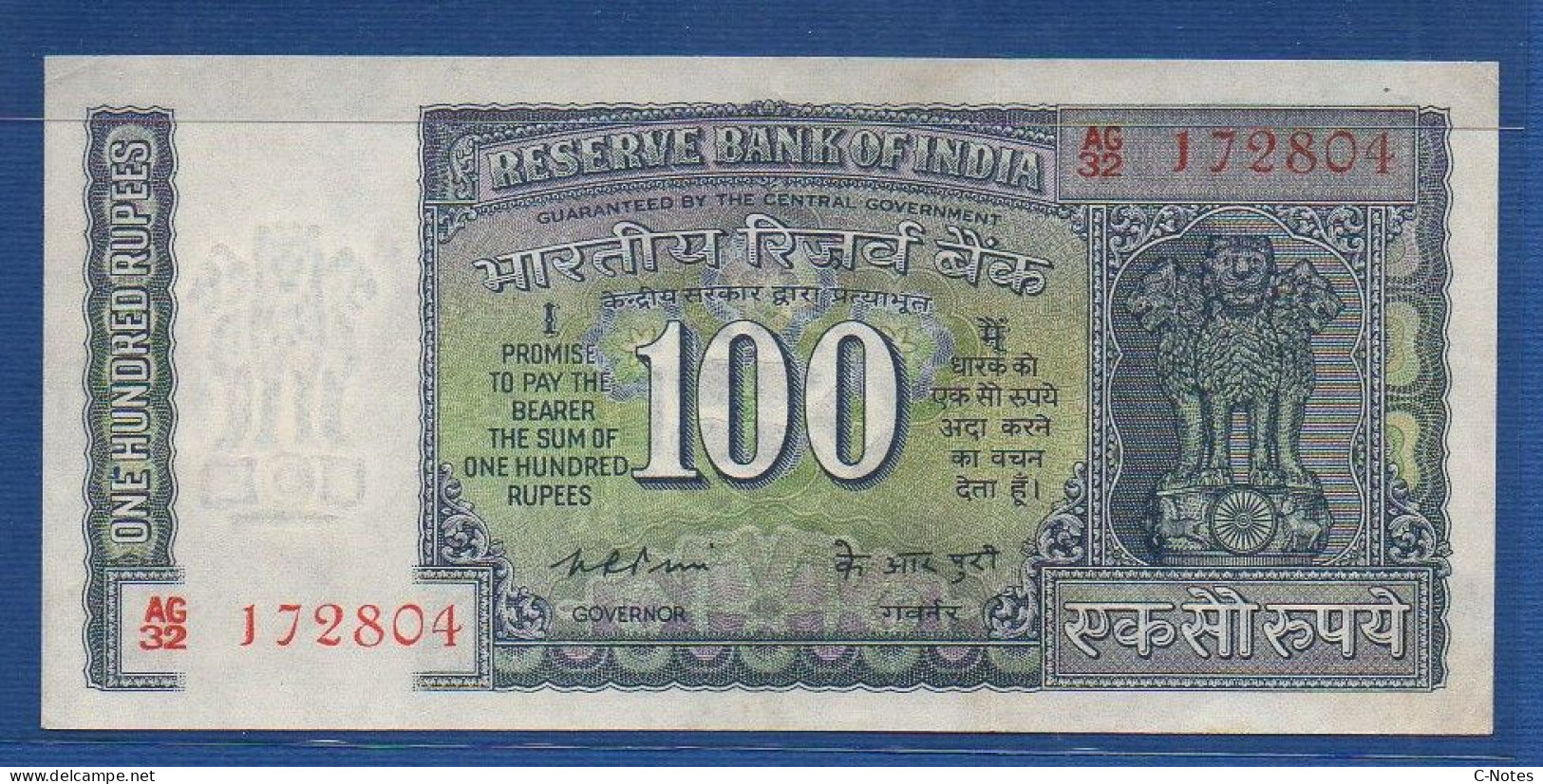 INDIA - P. 64b – 100 Rupees ND, XF/aUNC-,  Serie AG32 172804 - Without Plate Letter Signature: K. R. Puri (1975-1977) - Inde