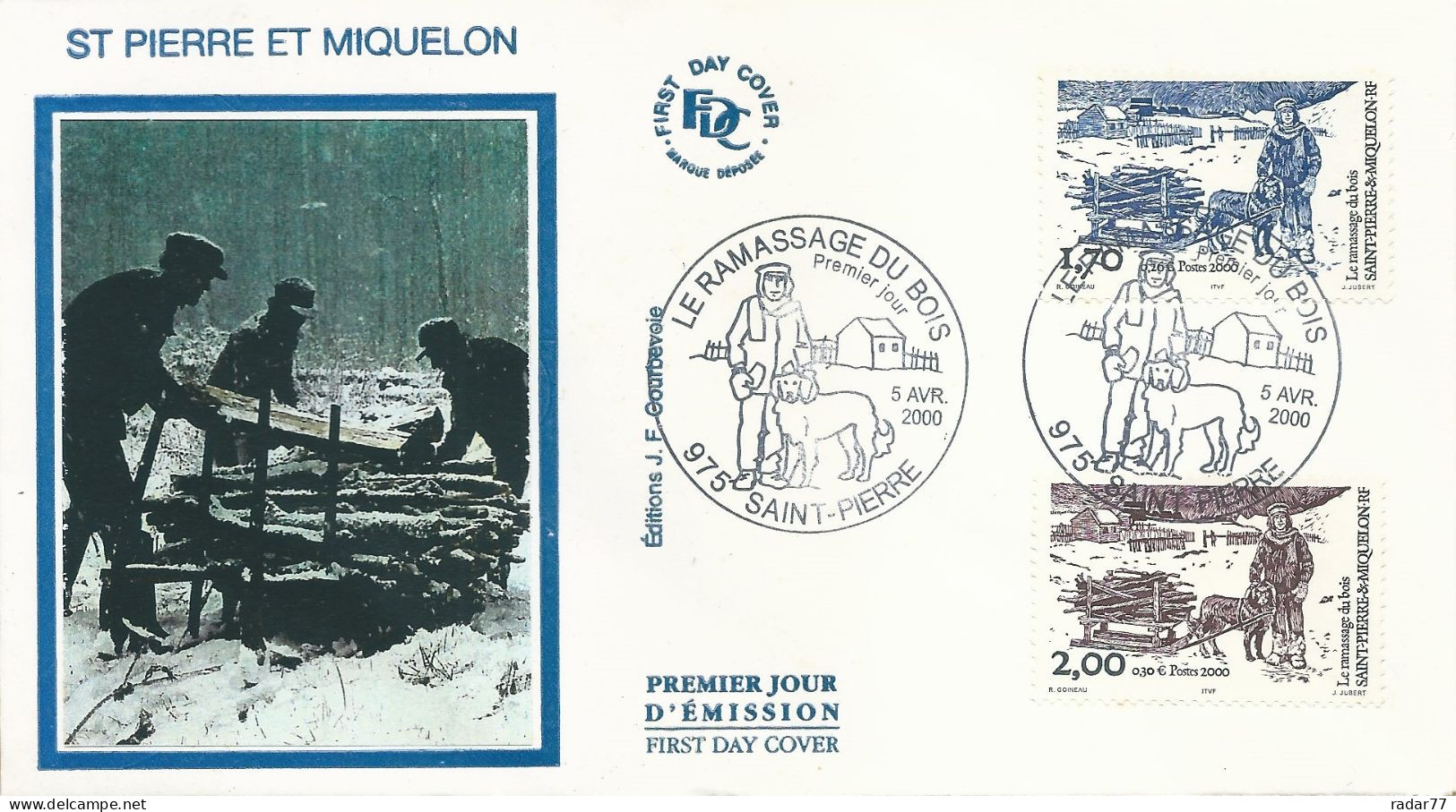 Enveloppe 1er Jour FDC St Pierre Et Miquelon N°711/712 Ramassage Du Bois - 05/04/2000 - FDC