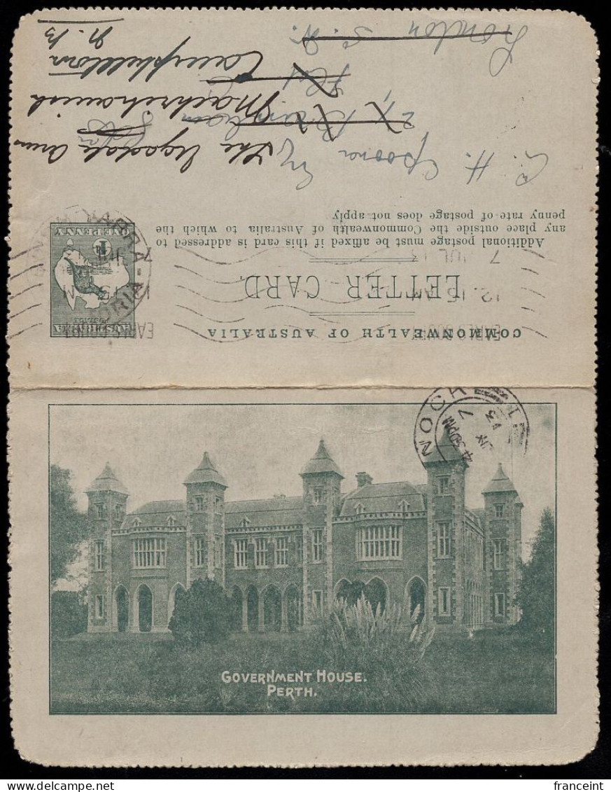 AUSTRALIA(1913) Government House, Perth. Illustrated Lettercard (used). LC14-56D. - Postal Stationery