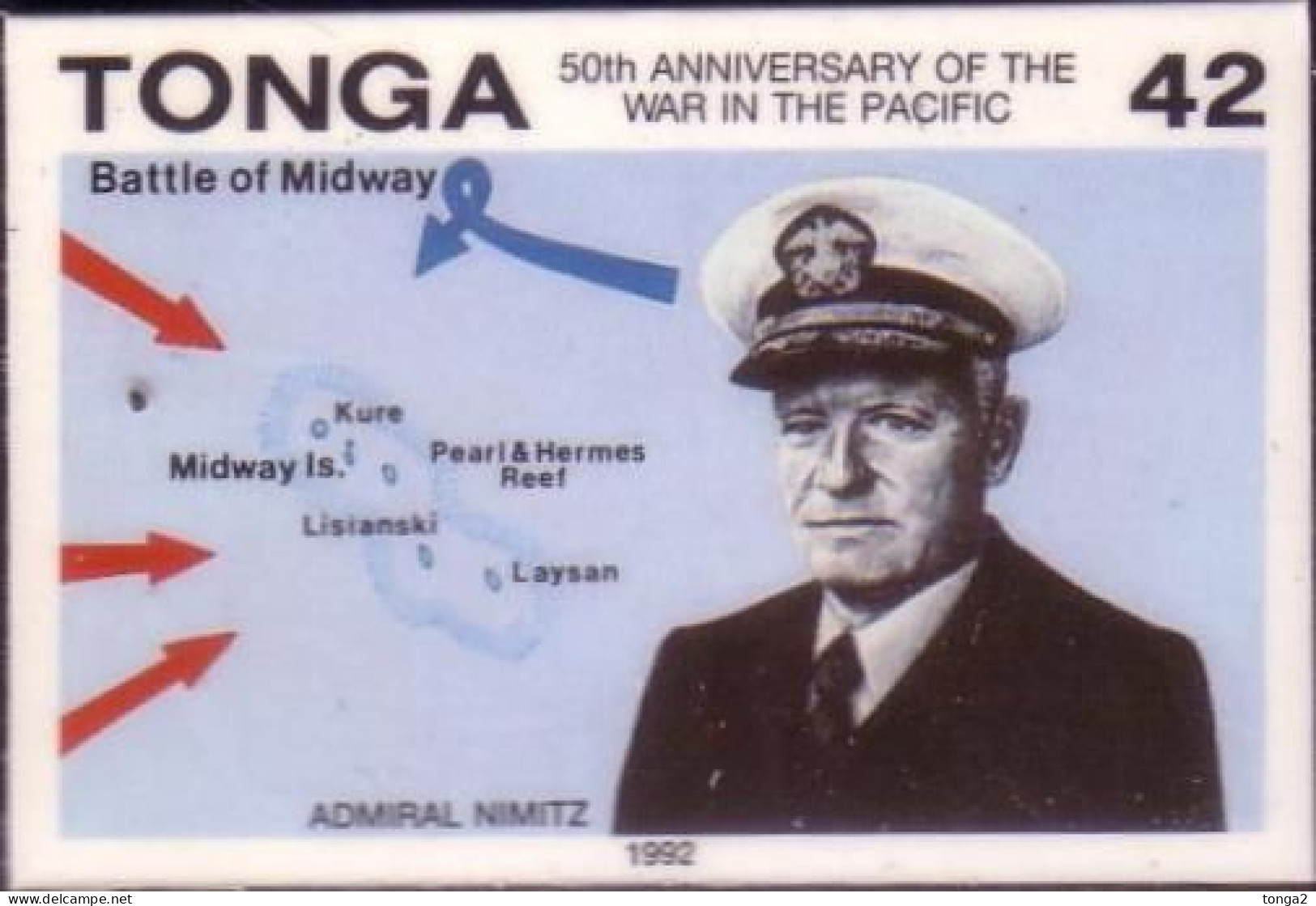 TONGA 1992 Cromalin Proof - Admiral Nimitz, Battle Of Midway - War Map  - 4 Exist - Tonga (1970-...)