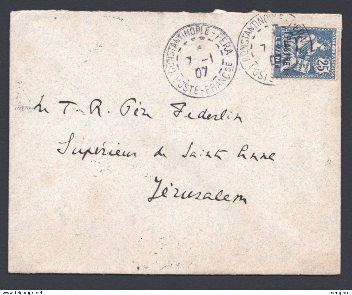 1907   Lettre De L'Ambassade De France à  Constantinople Vers Jérusalem Passage à Beyrouth Yv 17 Seul - Lettres & Documents