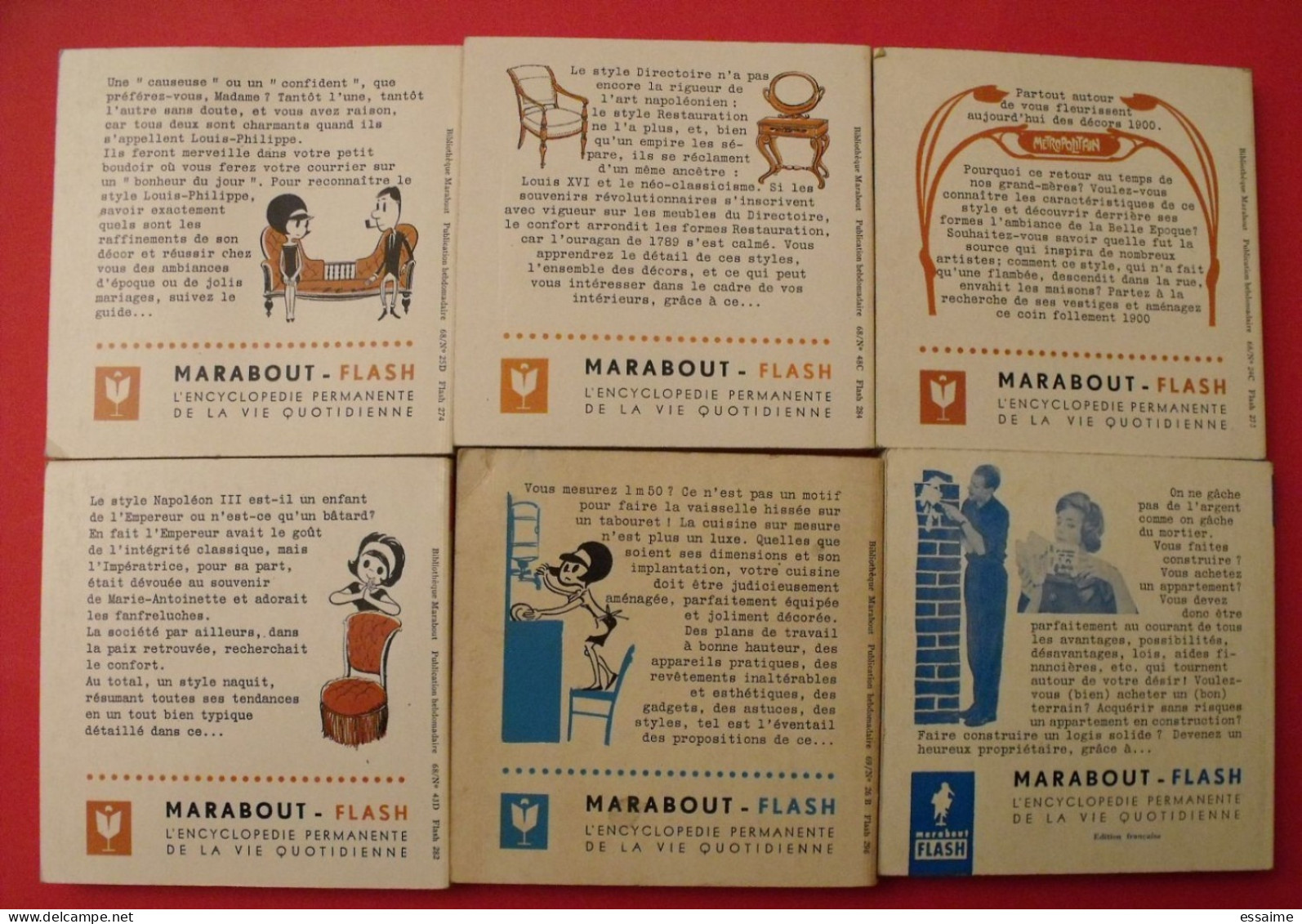 Lot De 6 Marabout Flash 1962-68. Le Style 1900 Directoire Restauration Louis-philippe Napoléon III Cuisines Logis - Bücherpakete