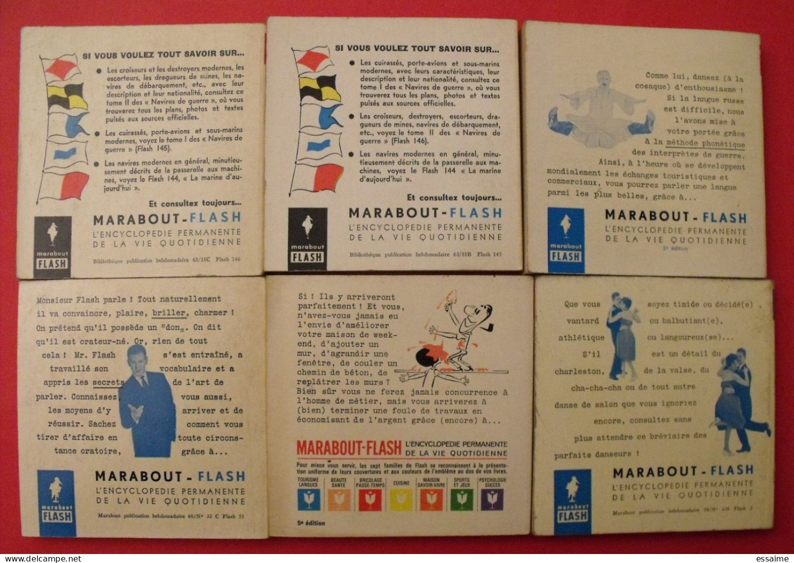 Lot De 6 Marabout Flash 1959-64. Je Parle Russe Navires De Guerre Dansons Maçonnerie L'art De Parler - Lots De Plusieurs Livres