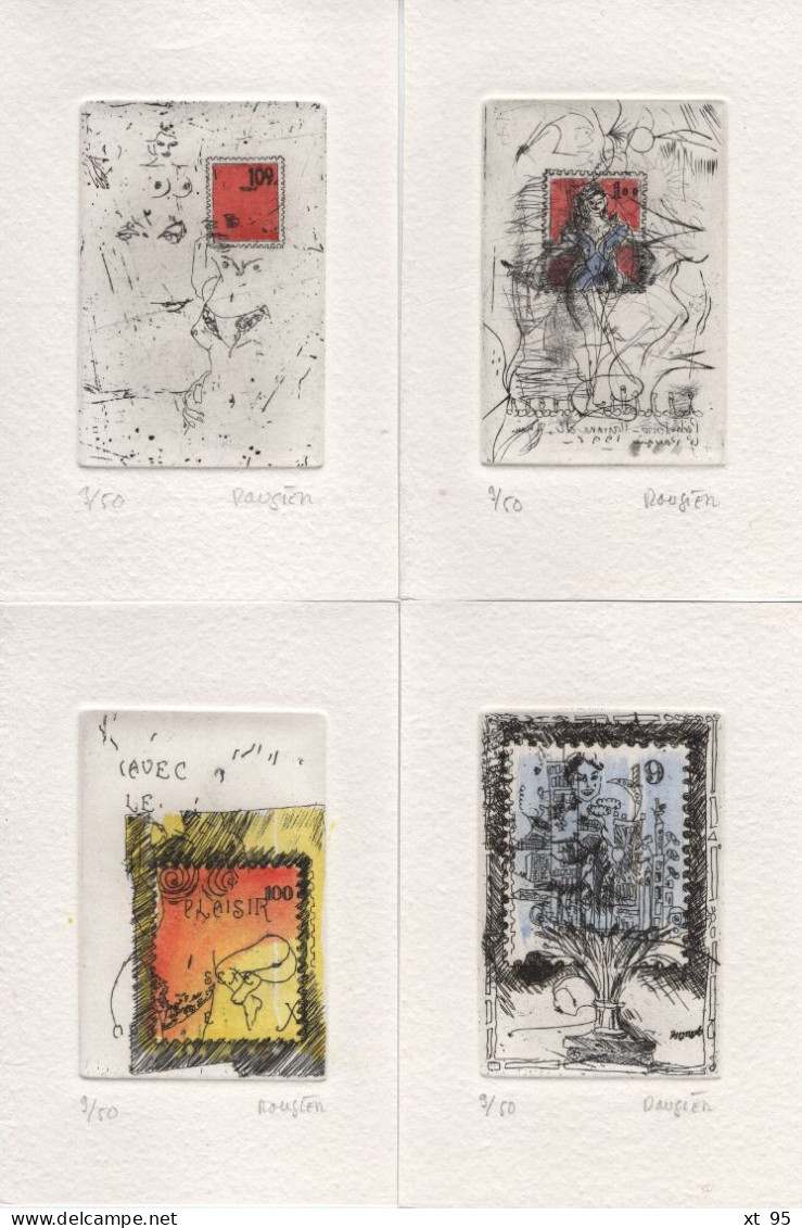 Vincent Rougier - Les Artistes Timbres - 11 Gravures Numerotess Et Signees (tirage 50ex) - Marianne - Prints & Engravings