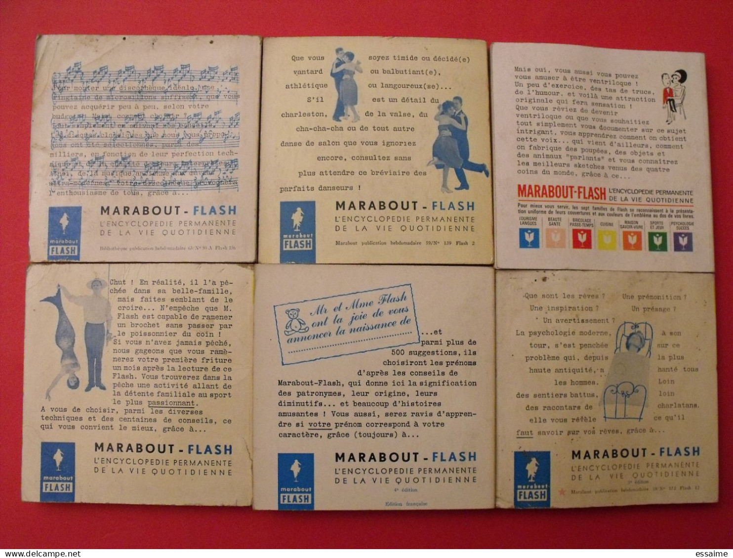 Lot De 6 Marabout Flash 1959-71. Interprétation Des Rêves Prénoms Pêche Ventriloque Dansons Discothèque Classique - Lots De Plusieurs Livres