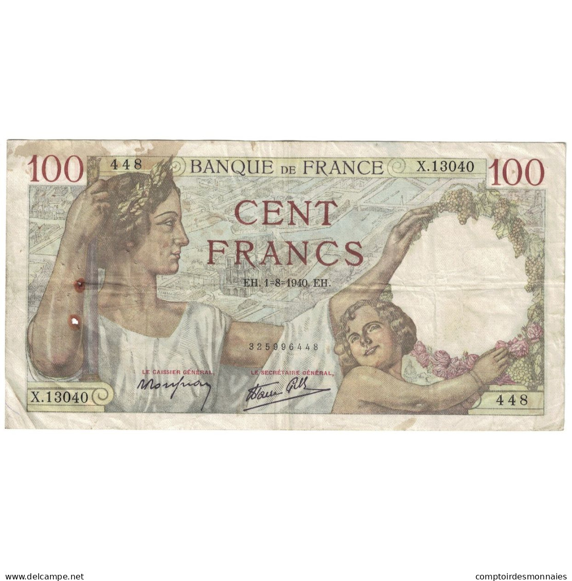 France, 100 Francs, Sully, 1940, 1940-08-01, TB, Fayette:26.34, KM:94 - 100 F 1939-1942 ''Sully''