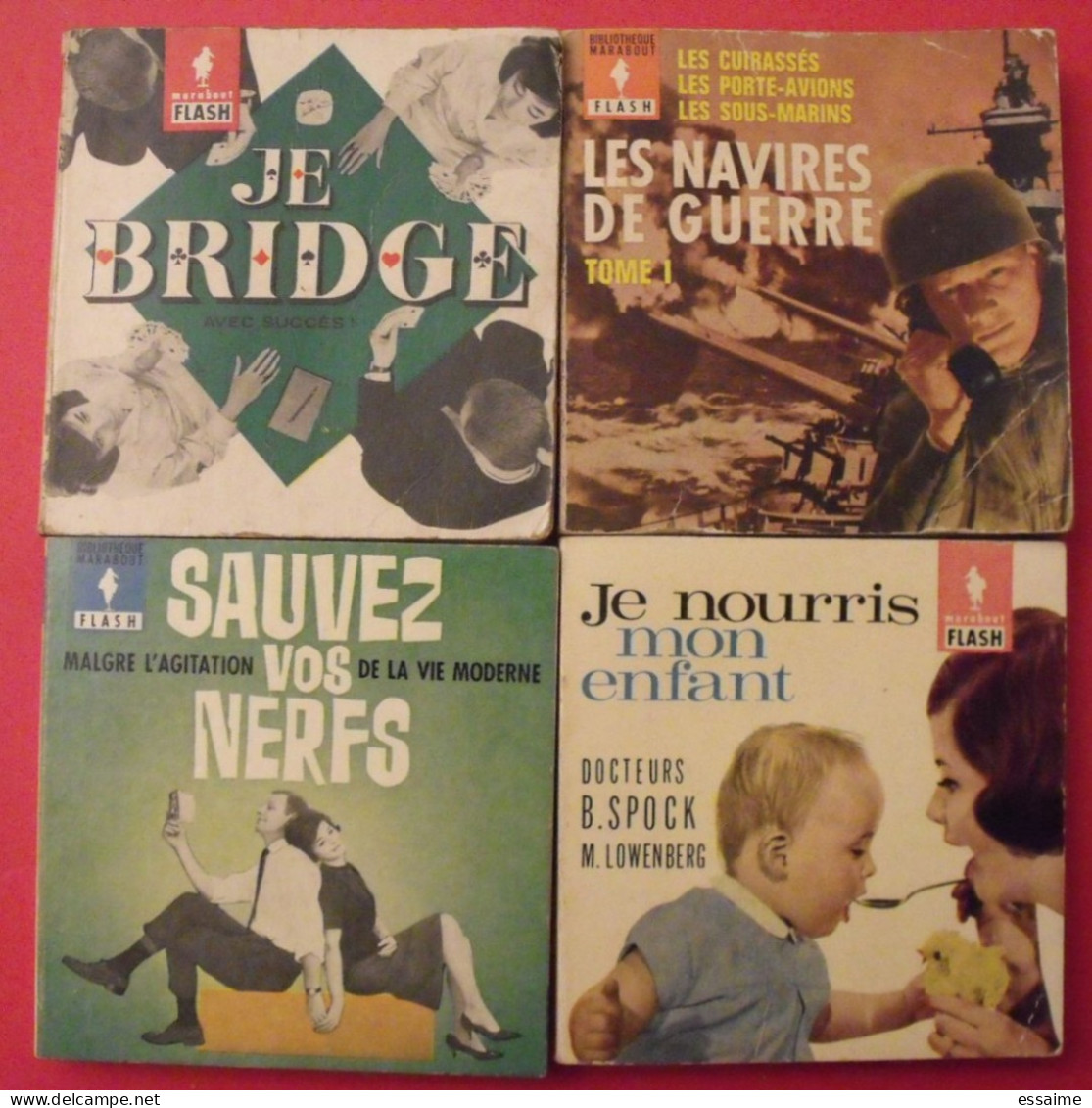 Lot De 4 Marabout Flash 1960-63. Navires De Guerre I Je Bridge Nourris Mon Enfant Sauvez Vos Nerfs - Paquete De Libros