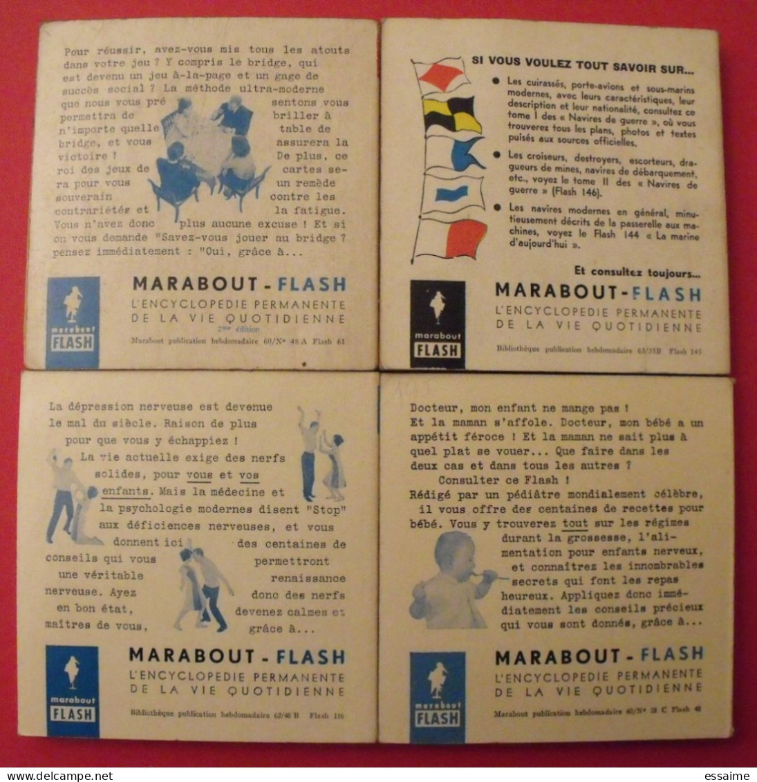 Lot De 4 Marabout Flash 1960-63. Navires De Guerre I Je Bridge Nourris Mon Enfant Sauvez Vos Nerfs - Lots De Plusieurs Livres