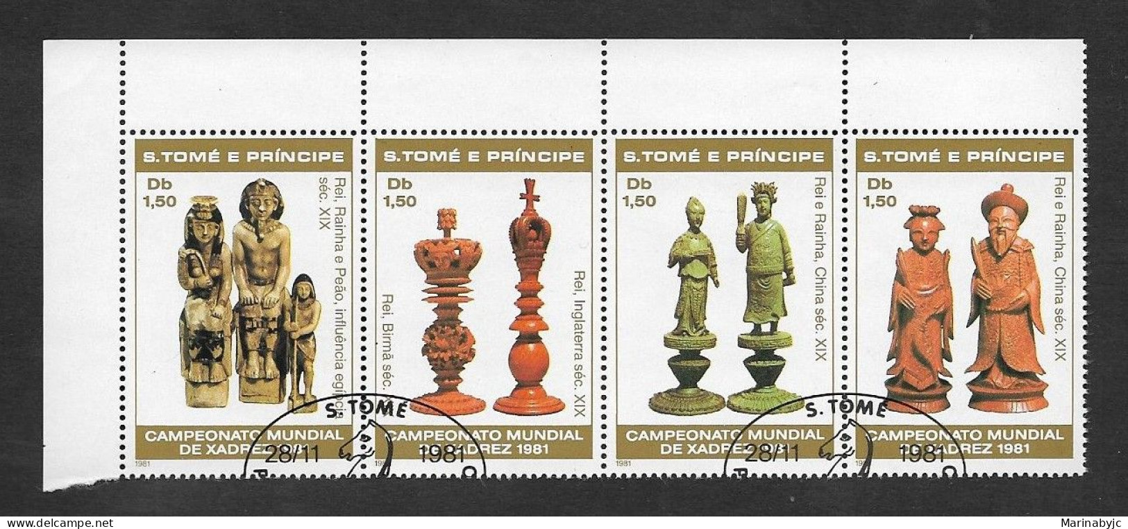 SD)1981 ST. TOMÉ & PRINCE  WORLD CHESS CHAMPIONSHIP, MERAN, KING, QUEEN AND PAWN, KING OF MYANMAR AND GREAT BRITAIN, KIN - São Tomé Und Príncipe