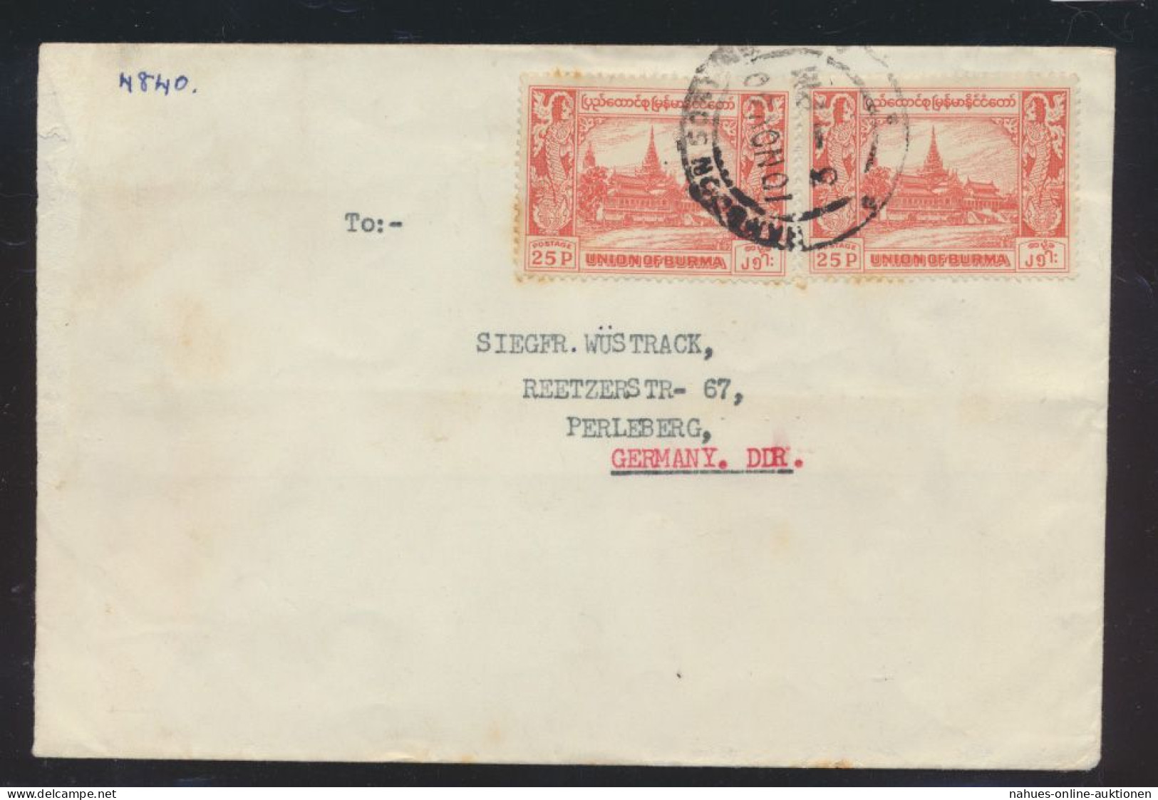 Asia Burma Myanmar Birma Brief MEF Nach Perleberg Cover To Germany - Myanmar (Birmanie 1948-...)