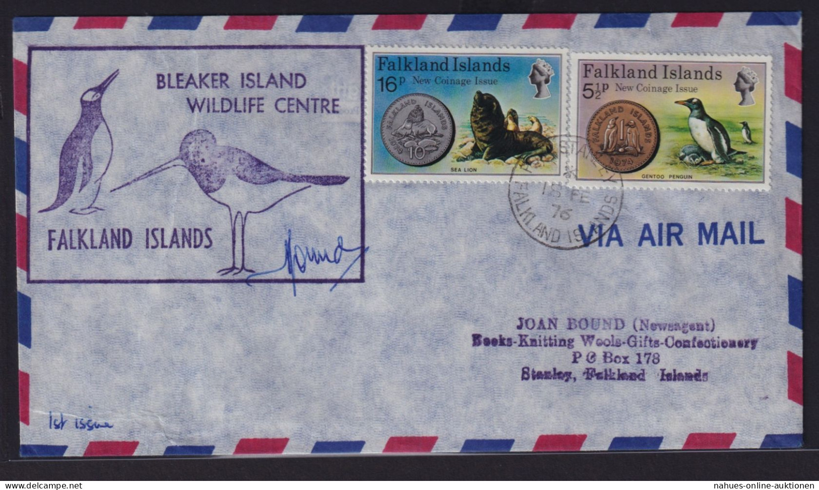 Falklandinseln Brief 241 + 244 16p Neue Münzen Tiere Seelöwe Pinguin - Falkland