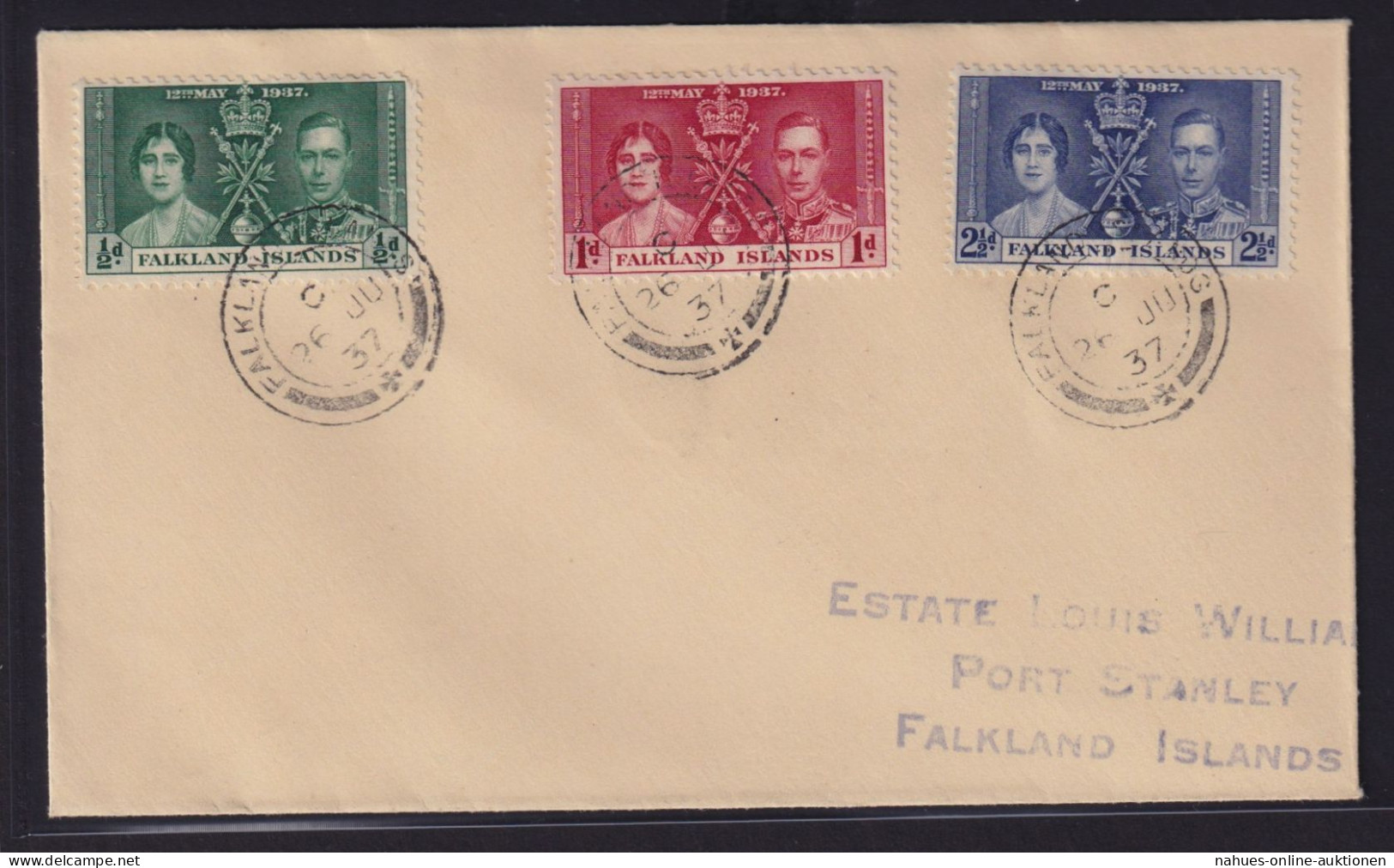 Falkland Inseln Brief Krönung König Georg Königin Elisabeth 75-77 Port Stanley - Falkland