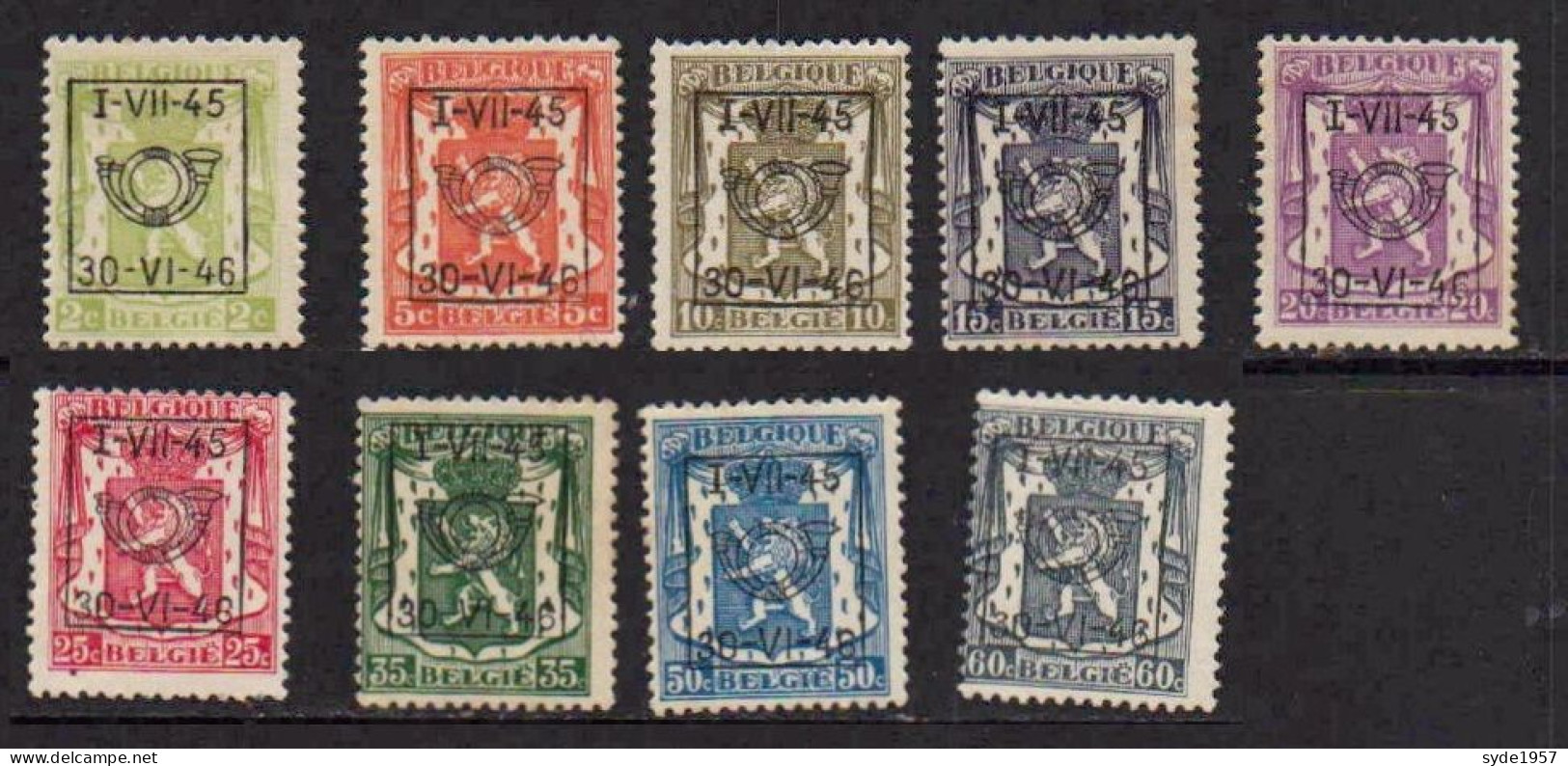 Belgique Surcharge Type D Petit Sceau De L'état Série 29 1 Vii 45 à 30 VI 46 Complet COB PO 538 à PO 546 - Typo Precancels 1936-51 (Small Seal Of The State)