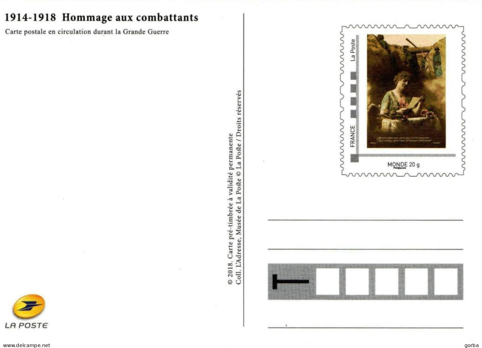 *Carte Maximum Entier Postal - Hommage Aux Combattants 14/18 - Neuve - Pseudo-officiële  Postwaardestukken