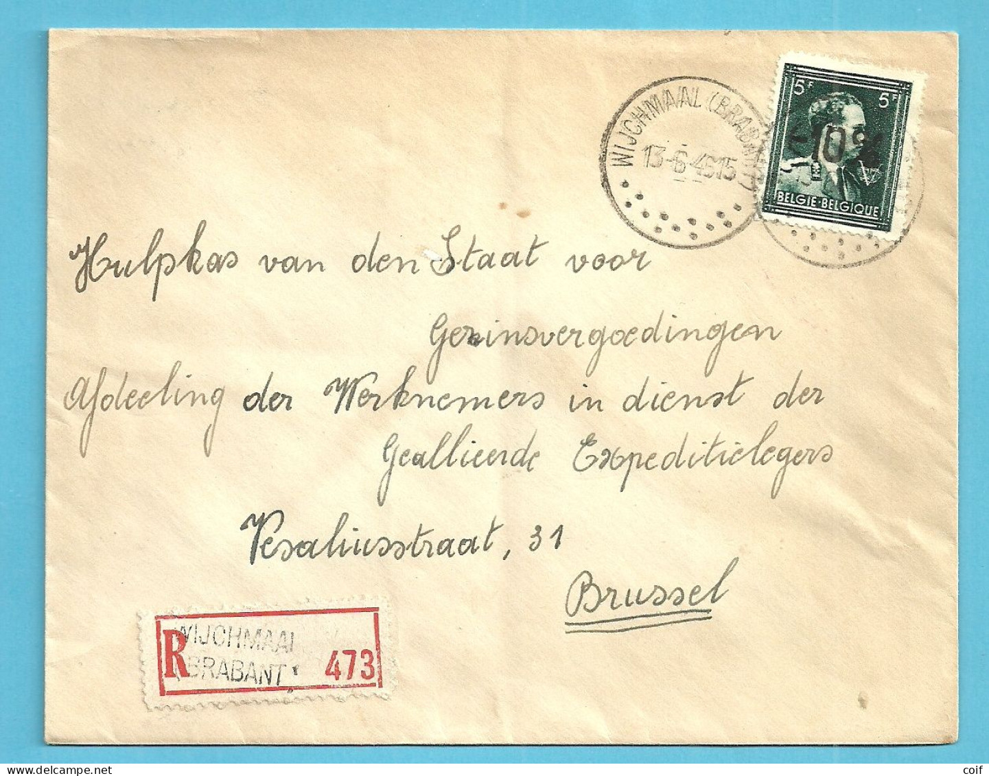 724P (-10% / Lokale Opdruk) Op Brief Aangetekend Stempel WIJCHMAAL (BRABANT) - 1946 -10 %