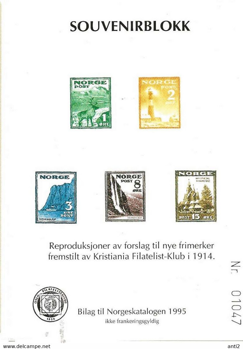 Norway Norge  1995 Souvenir Bloc  -Reprint Of Proposals For New Stamps   1914 - Blocks & Kleinbögen