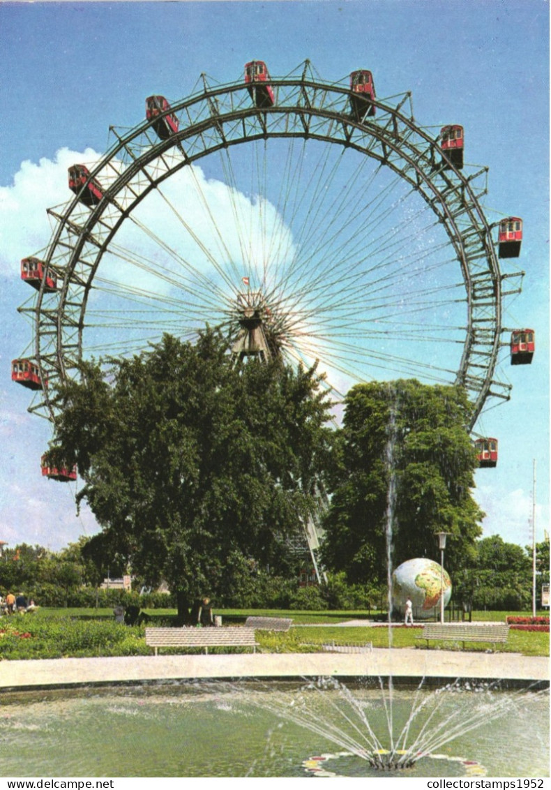 VIENNA, PRATER, GIANT WHEEL, FOUNTAIN, PARK, AUSTRIA, POSTCARD - Prater